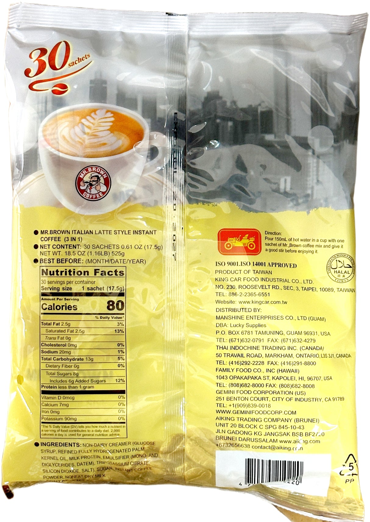 MR. BROWN INSTANT COFFEE 30PK - ITALIAN LATTE STYLE