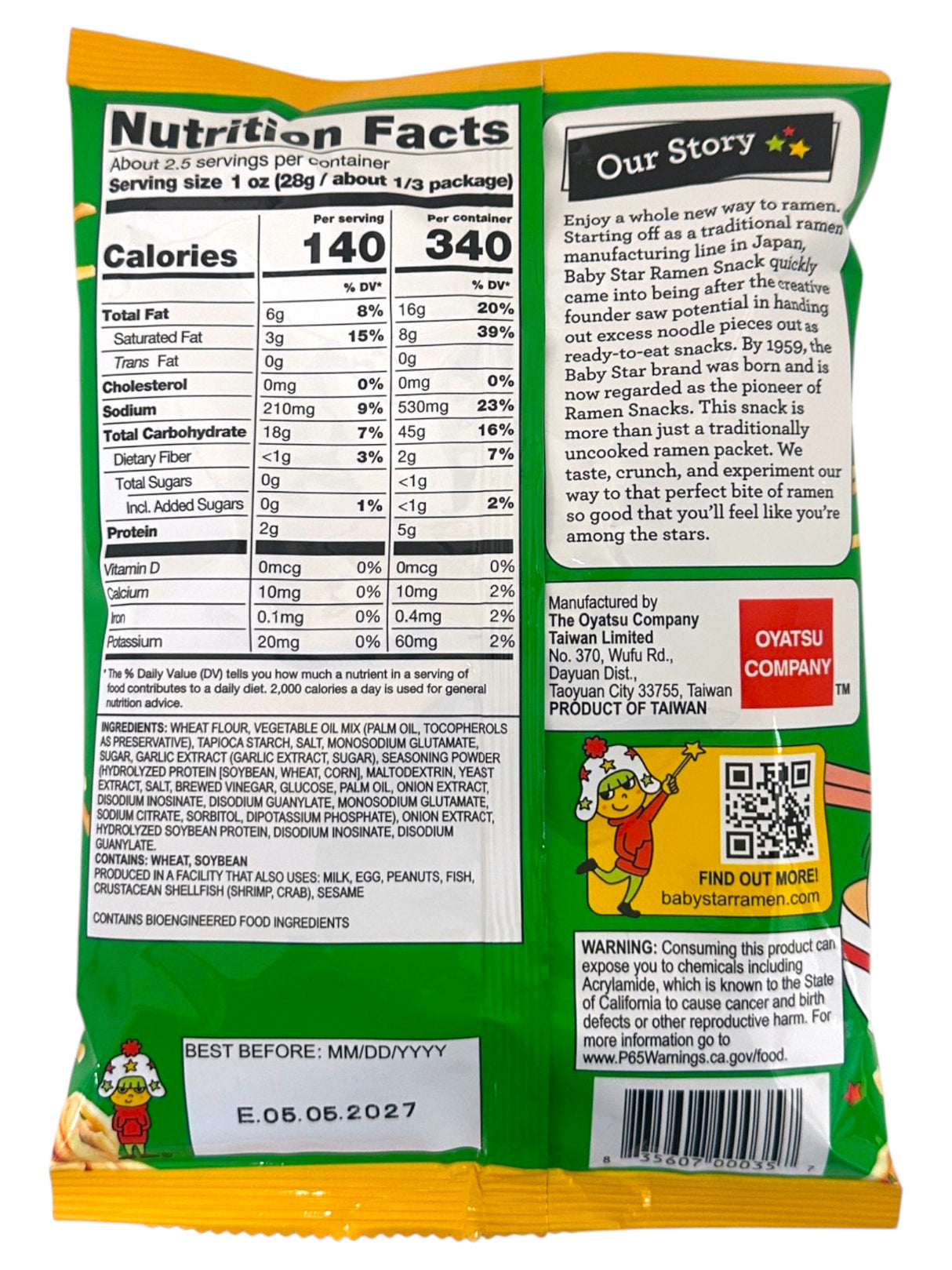 BABY STAR CRUNCHY RAMEN SNACK NOODLES - GARLIC (2.46oz)