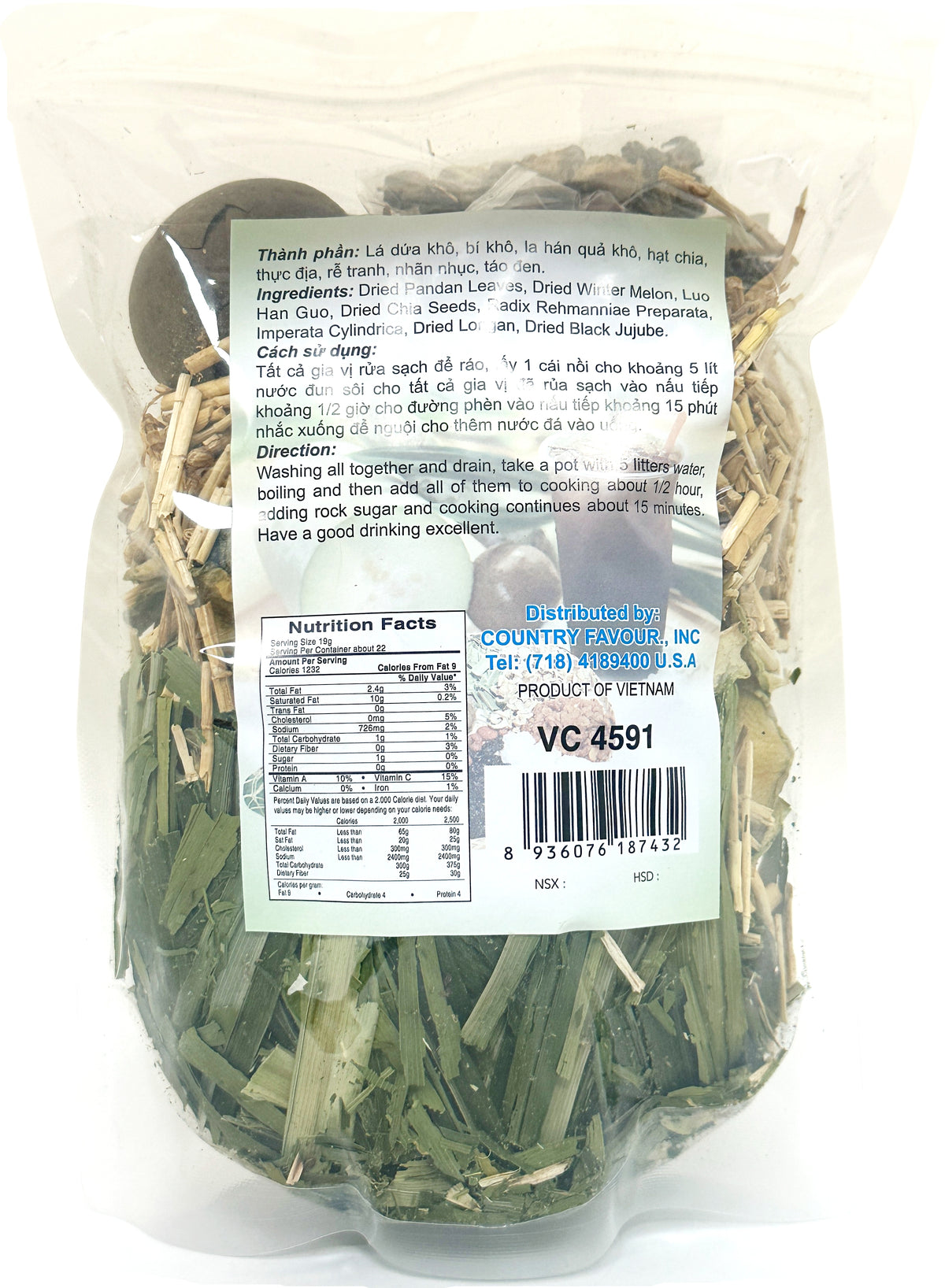 BEST TASTE NATURAL PANDAN & WINTER MELON TEA (8.8oz)