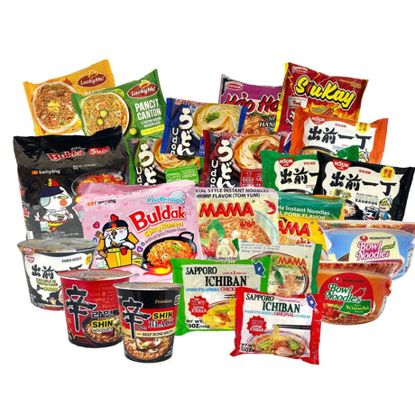 Collage of Asian instant noodles