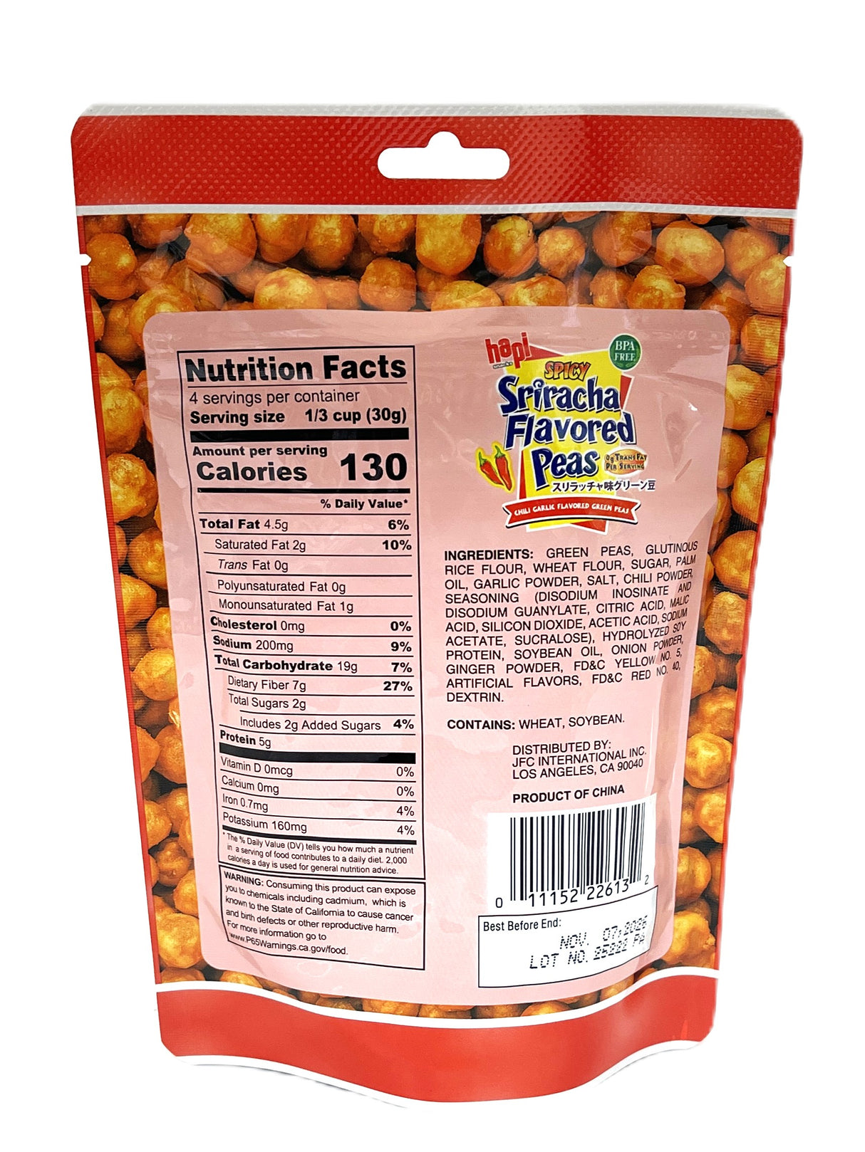 HAPI SRIRACHA FLAVORED PEAS (4.23oz)