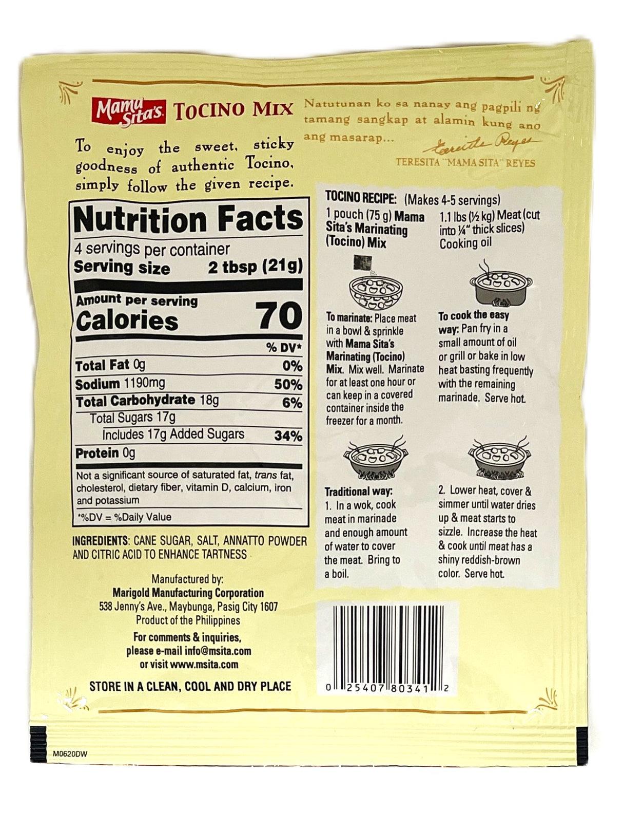 MAMASITA'S TOCINO SEASONING MIX (2.6oz)