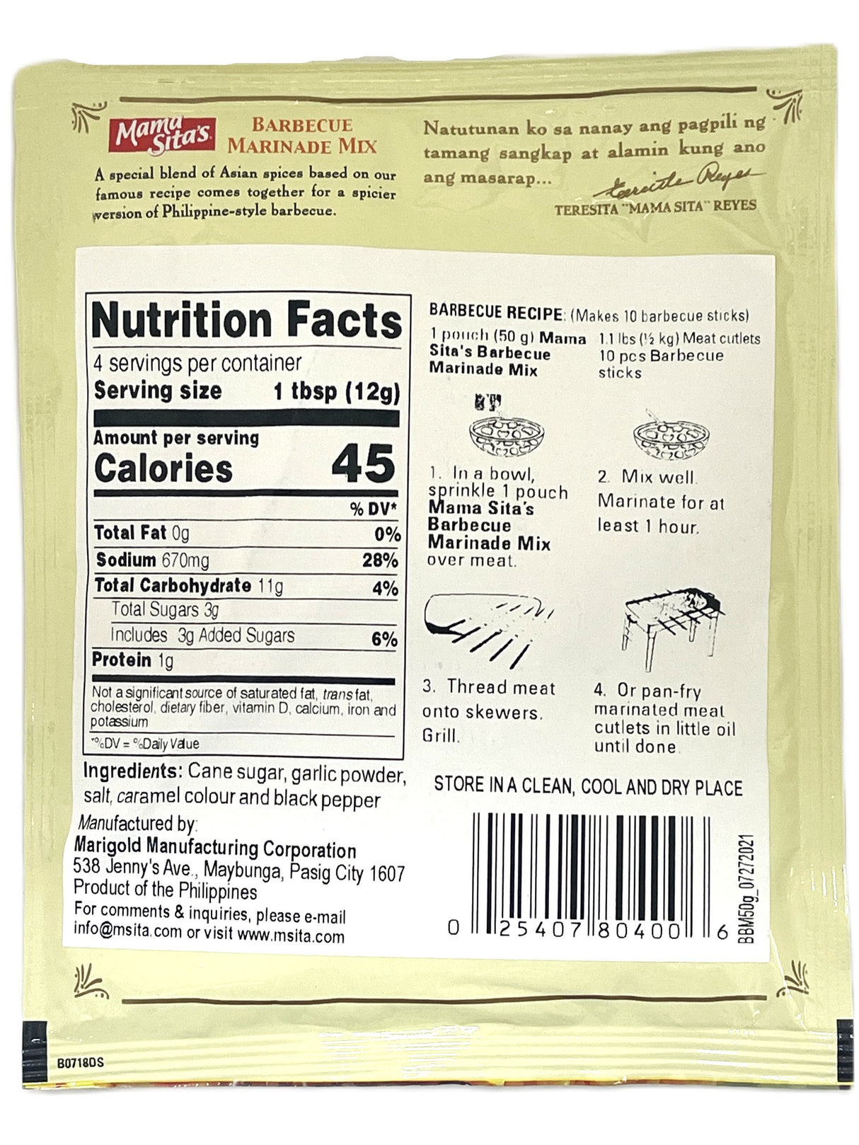 MAMASITA'S BARBEQUE MARINADE MIX (1.76oz)