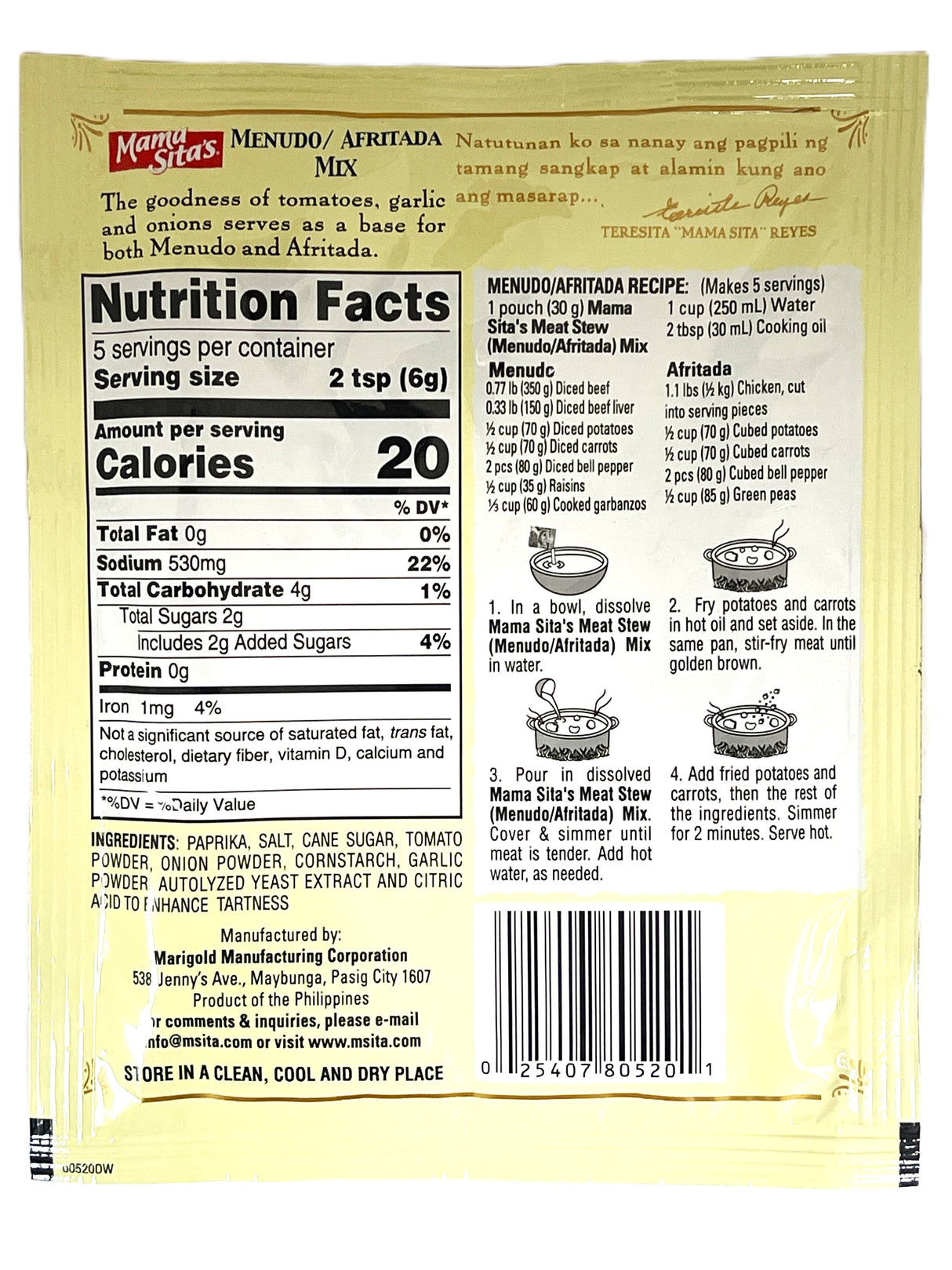 MAMASITA'S MENUDO/AFRITADA SEASONING MIX (1.06oz)