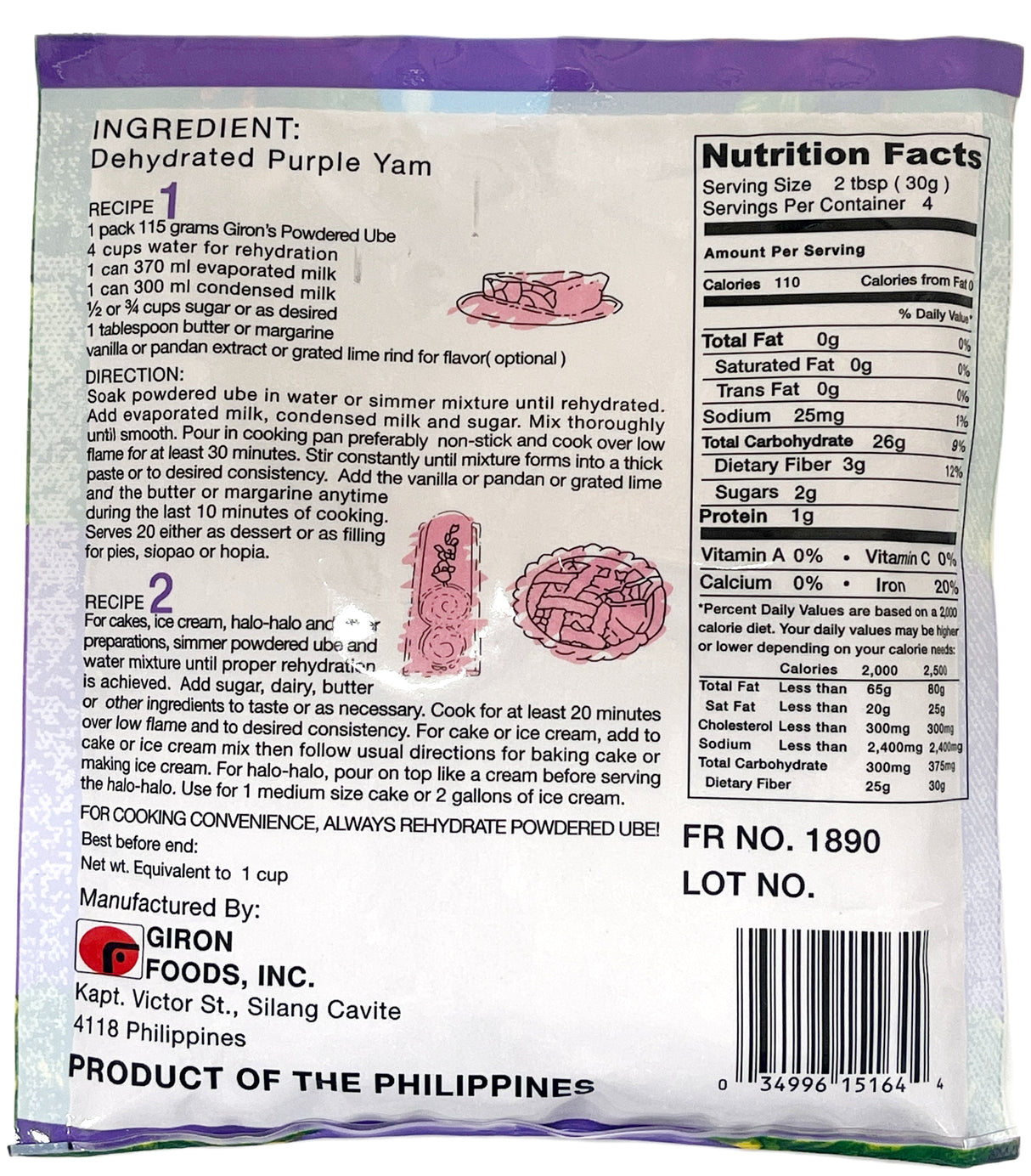 GIRON FOODS POWDERED PURPLE YAM (4.06oz)