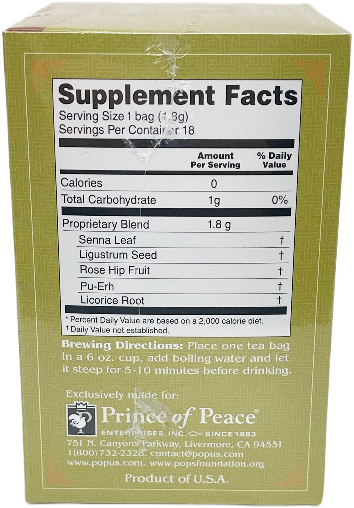 PRINCE OF PEACE DETOX TEA 18CT