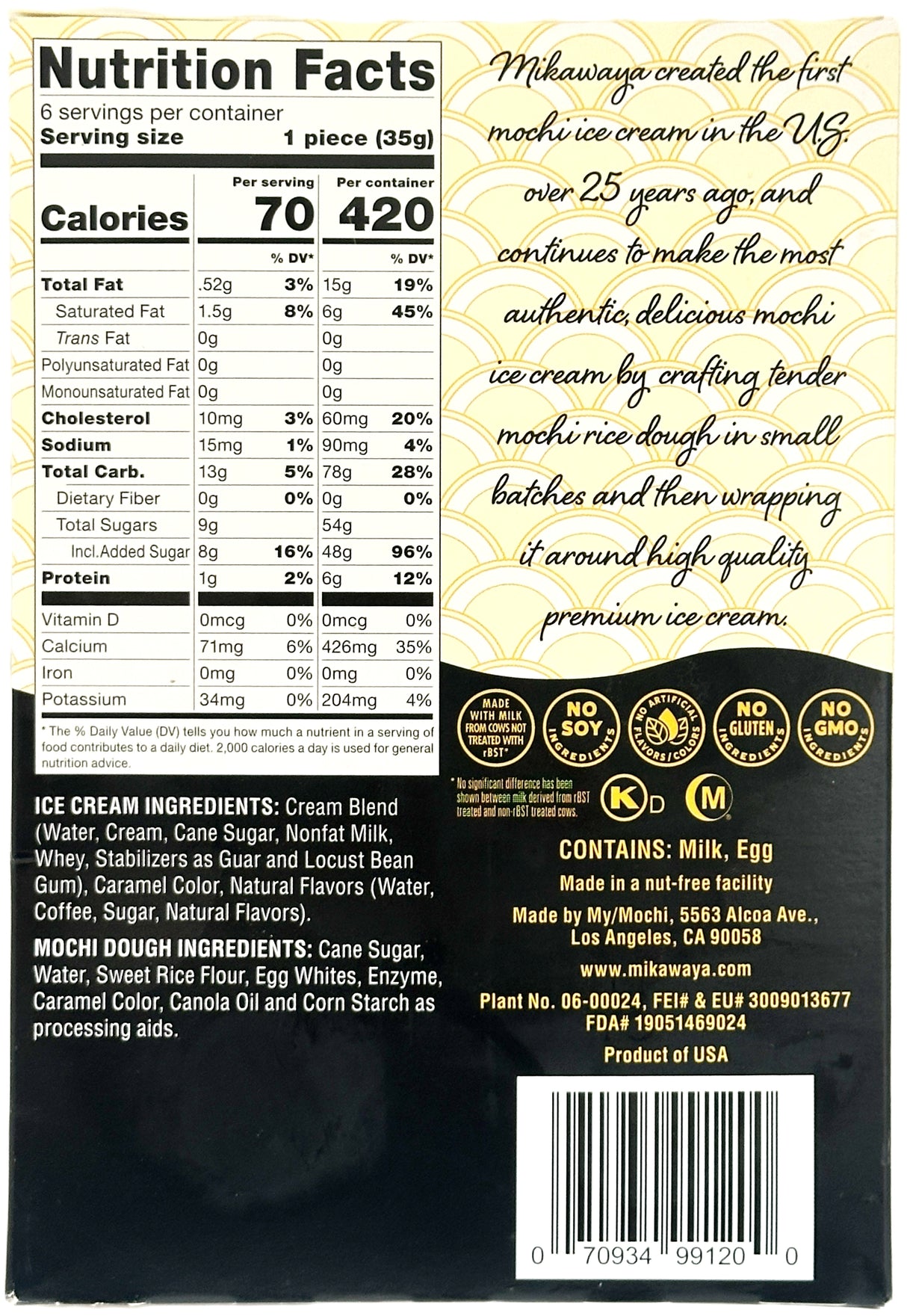 MIKAWAYA MOCHI ICE CREAM  6PC - COFFEE