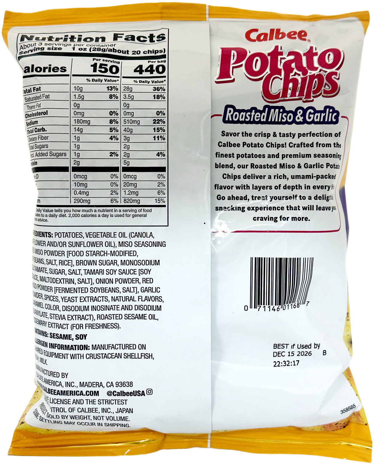 CALBEE POTATO CHIPS - ROASTED MISO & GARLIC (2.8oz)