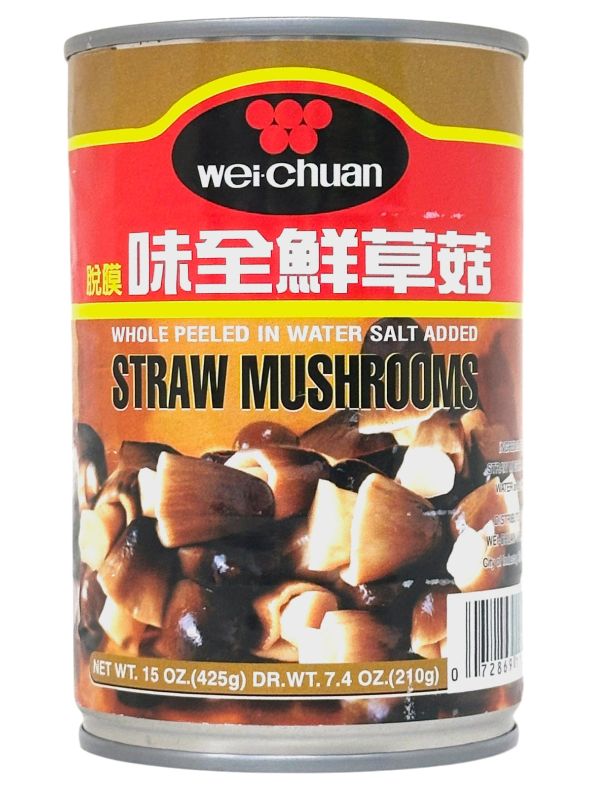 WEI CHUAN WHOLE PEELED STRAW MUSHROOMS (15oz)