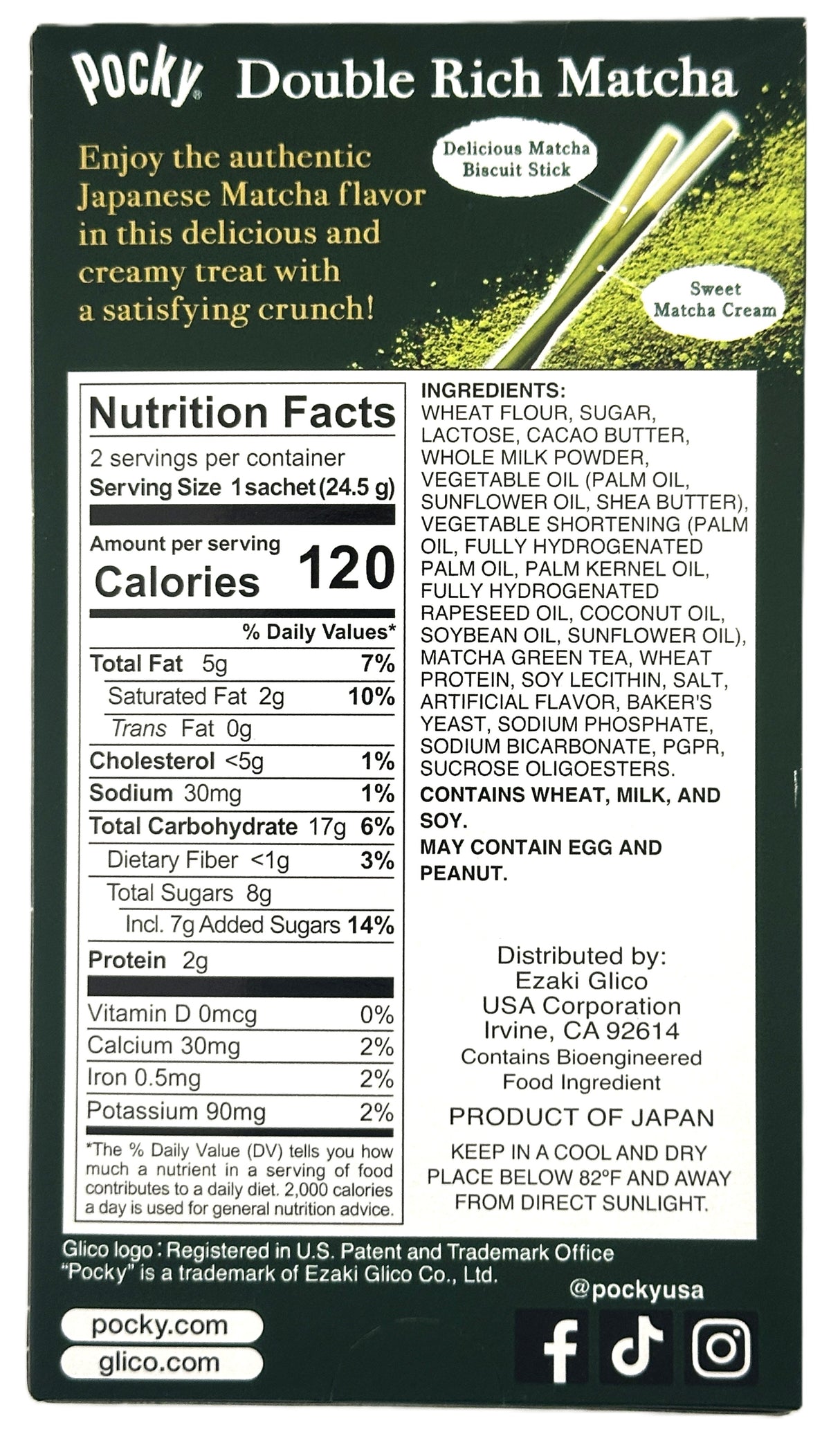 POCKY BISCUIT STICKS - DOUBLE RICH MATCHA (1.73oz)