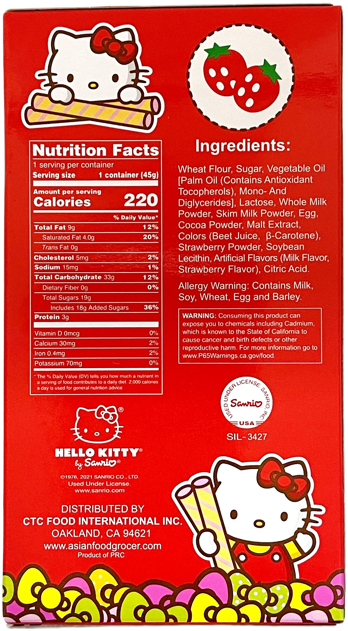 HELLO KITTY WAFER COOKIES - STRAWBERRY (1.58oz)