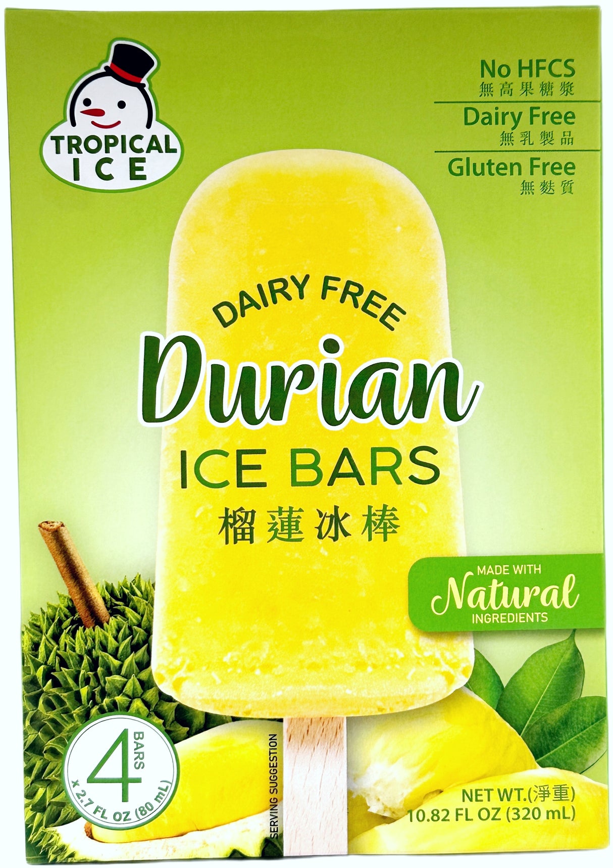 TROPICAL ICE DAIRY-FREE ICE BAR 4PK - DURIAN