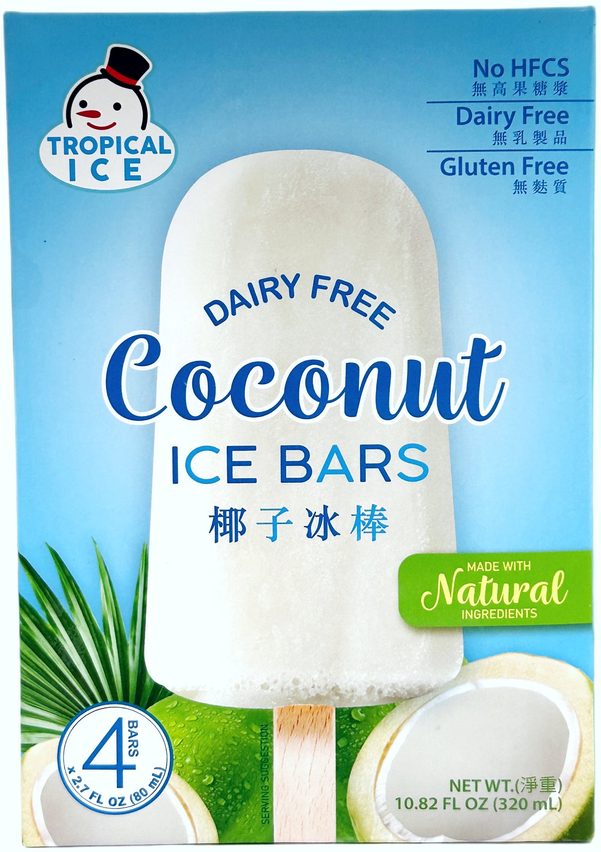 TROPICAL ICE DAIRY-FREE ICE BAR 4PK - COCONUT