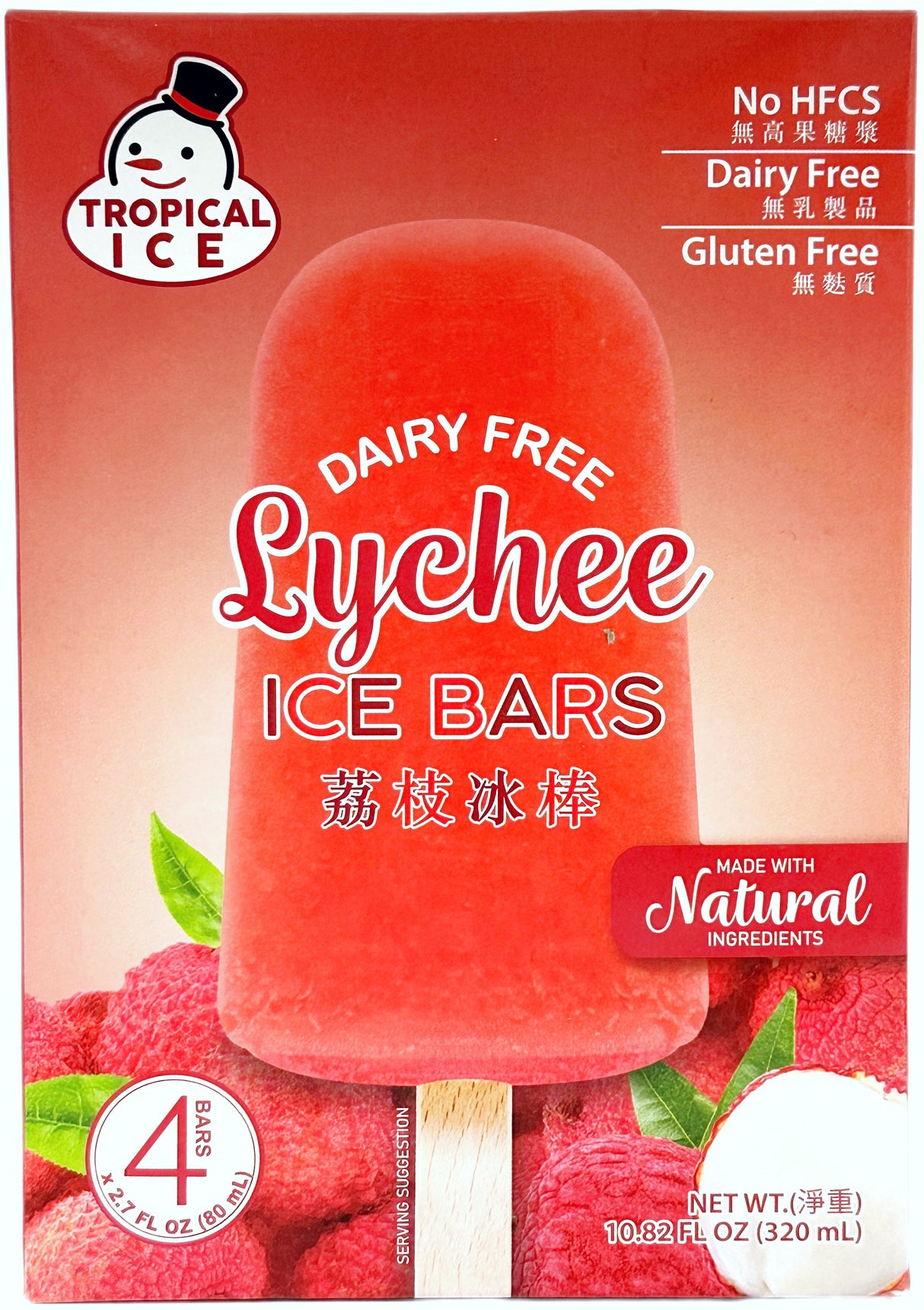 TROPICAL ICE DAIRY-FREE ICE BAR 4PK - LYCHEE