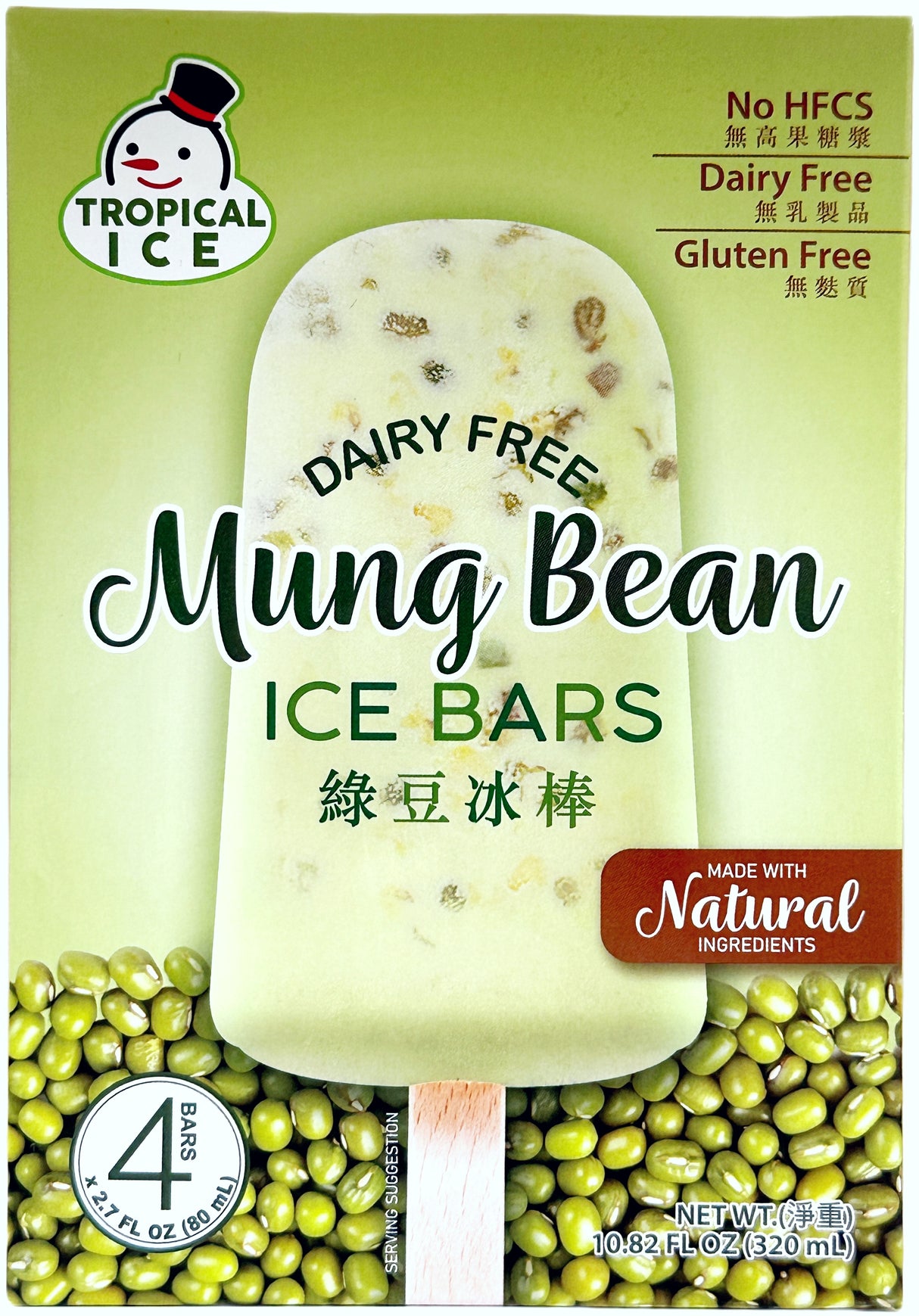 TROPICAL ICE DAIRY-FREE ICE BAR 4PK - MUNG BEAN