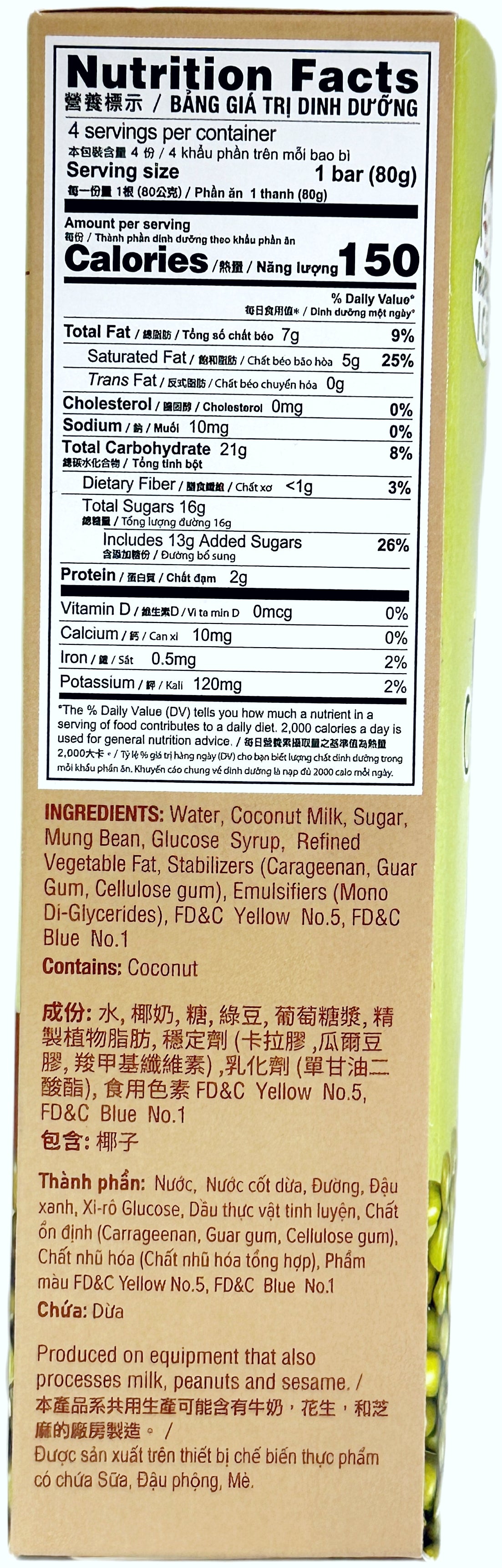 TROPICAL ICE DAIRY-FREE ICE BAR 4PK - MUNG BEAN