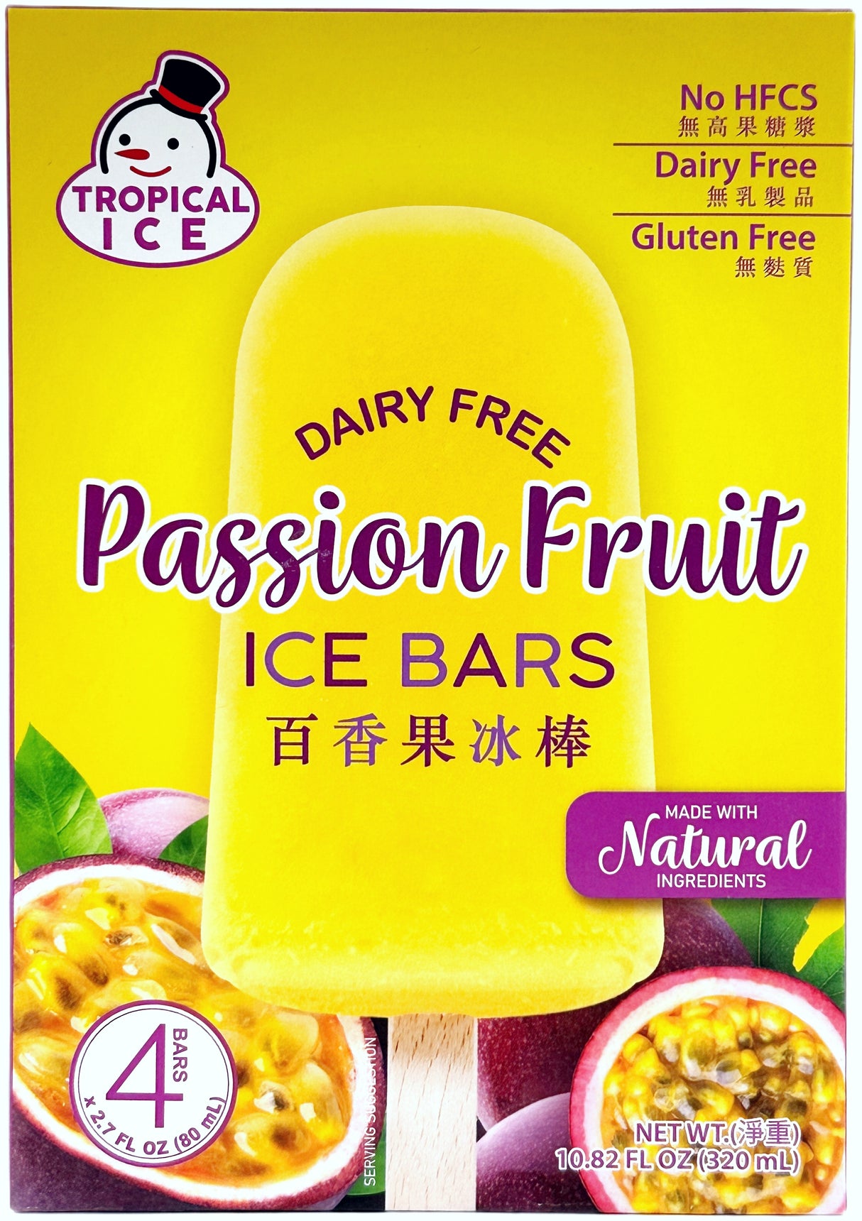 TROPICAL ICE DAIRY-FREE ICE BAR 4PK - PASSIONFRUIT