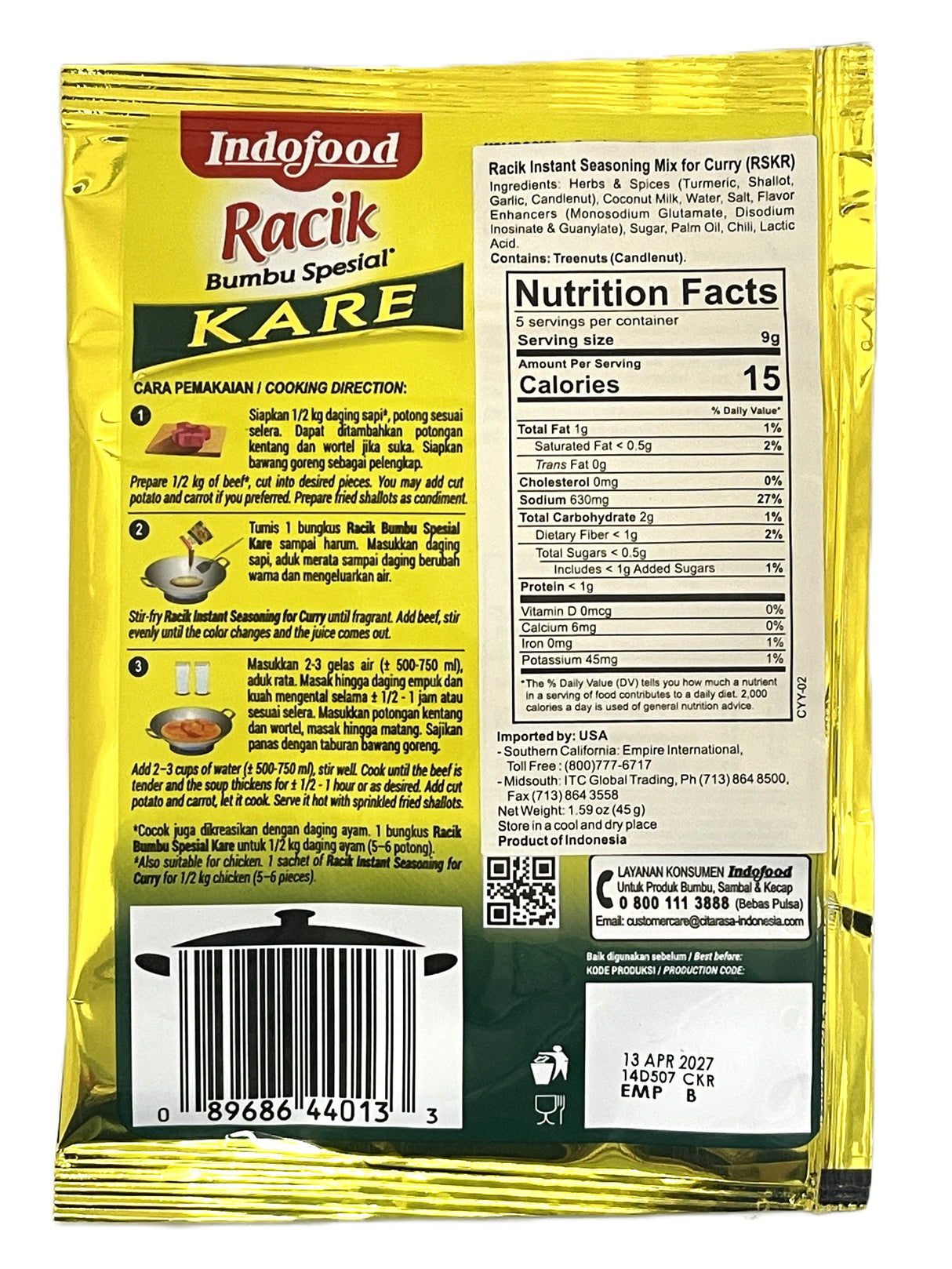 INDOFOOD INSTANT SEASONING MIX - KARE (1.6oz)