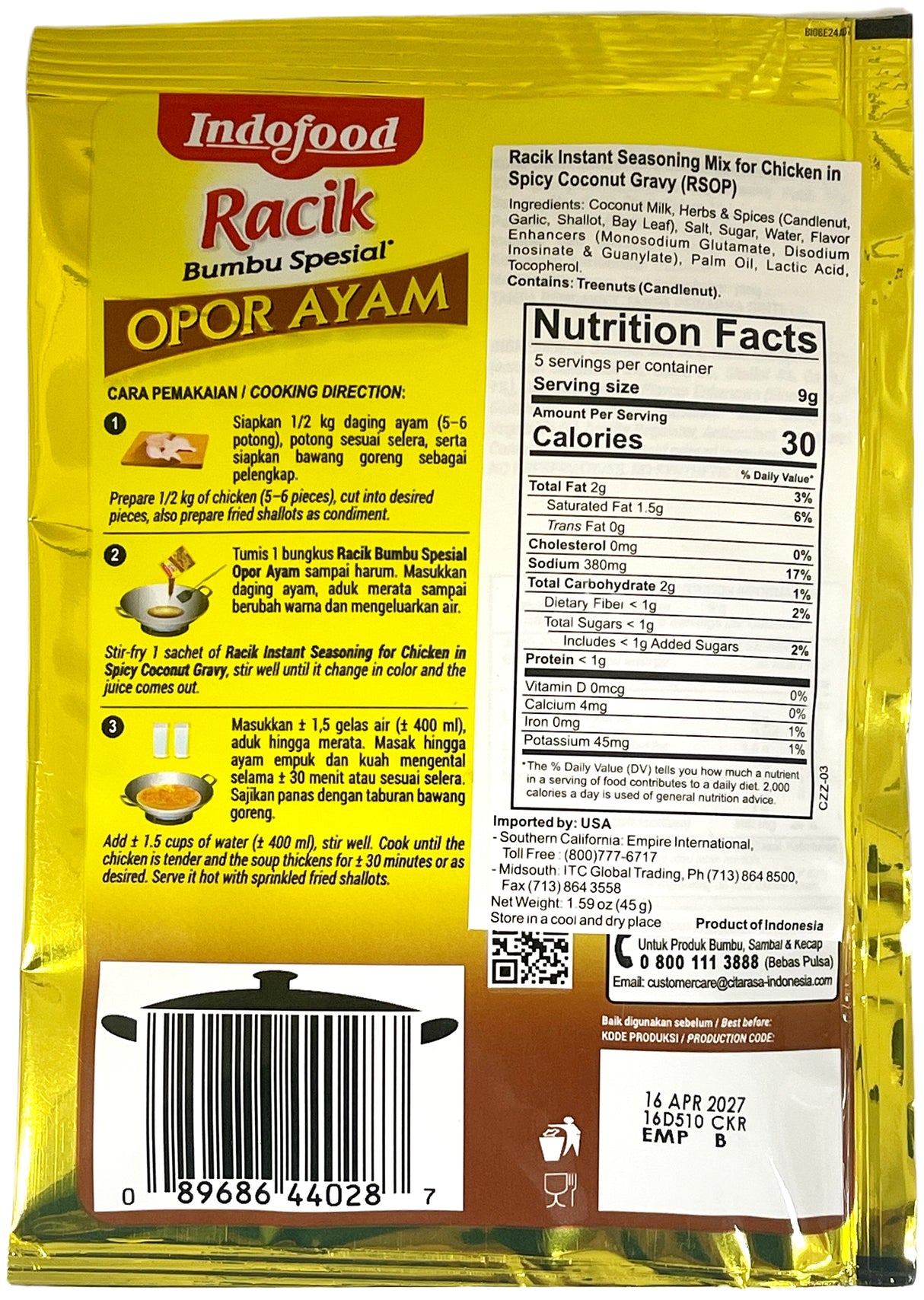 INDOFOOD SEASONING MIX - OPOR AYAM (1.6oz)