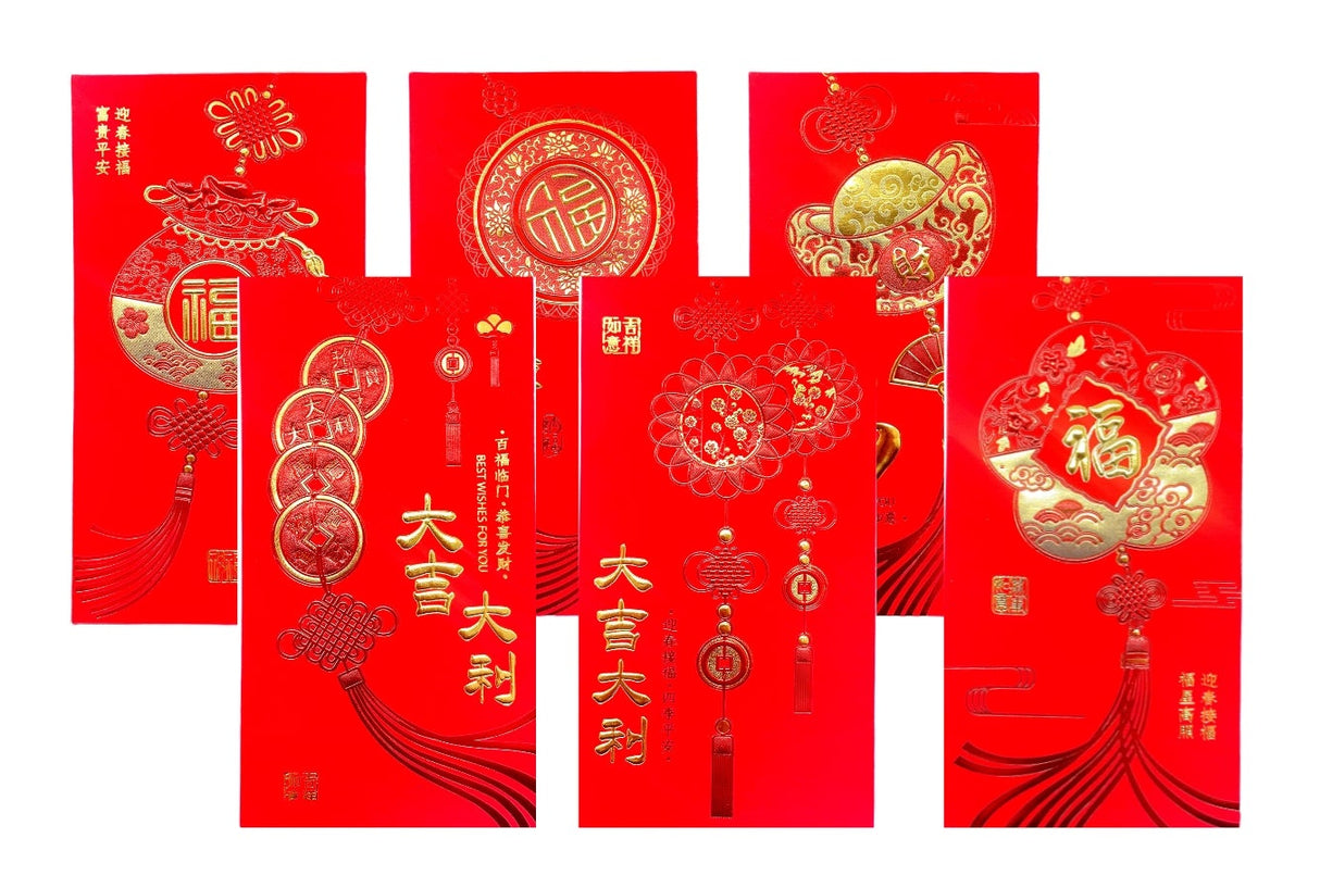 ALL PUROPSE RED ENVELOPE 6PK 6.75x3.5" - ORNAMENT DESIGN