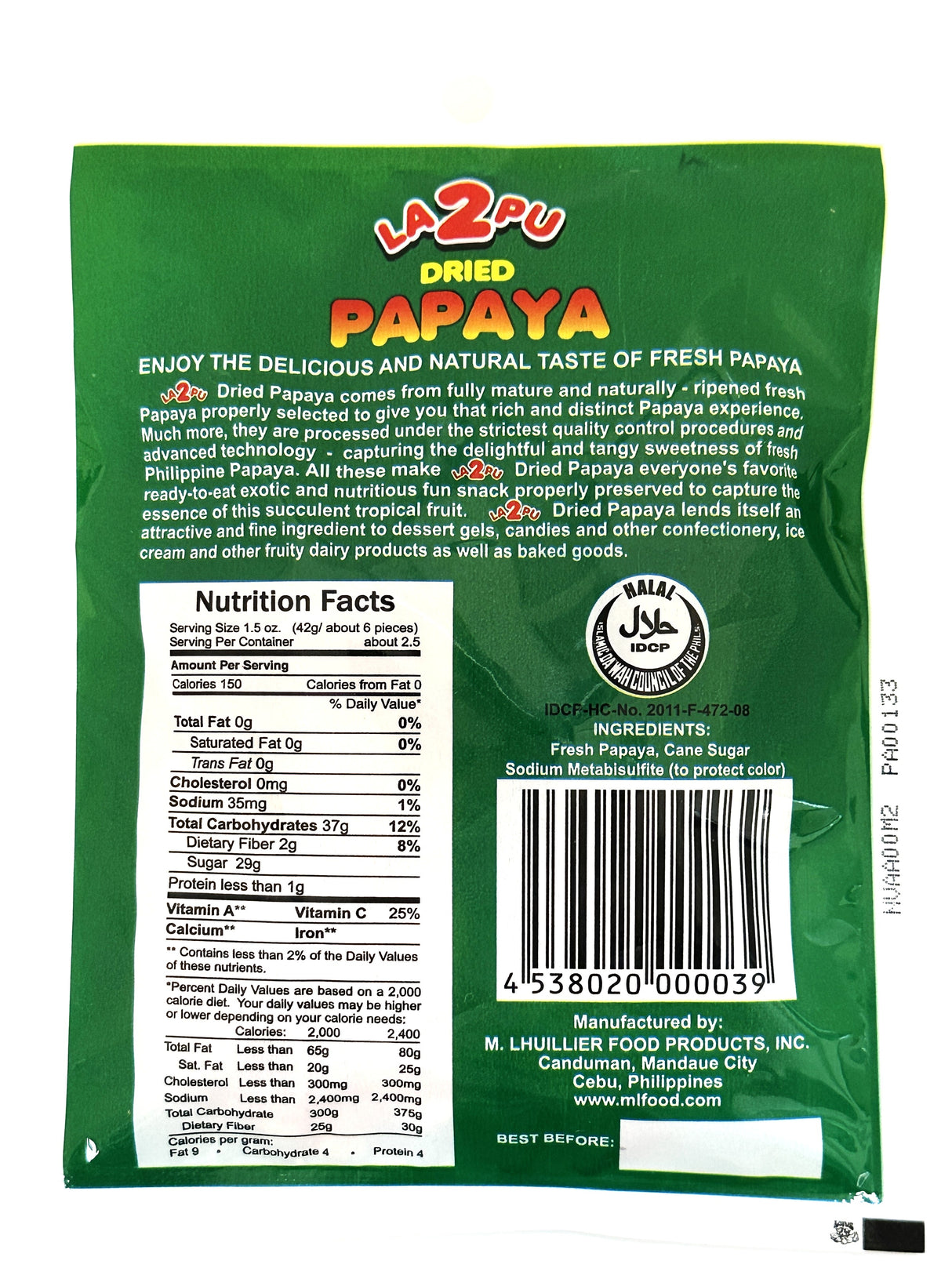 LA2PU DRIED PAPAYA (3.5oz)