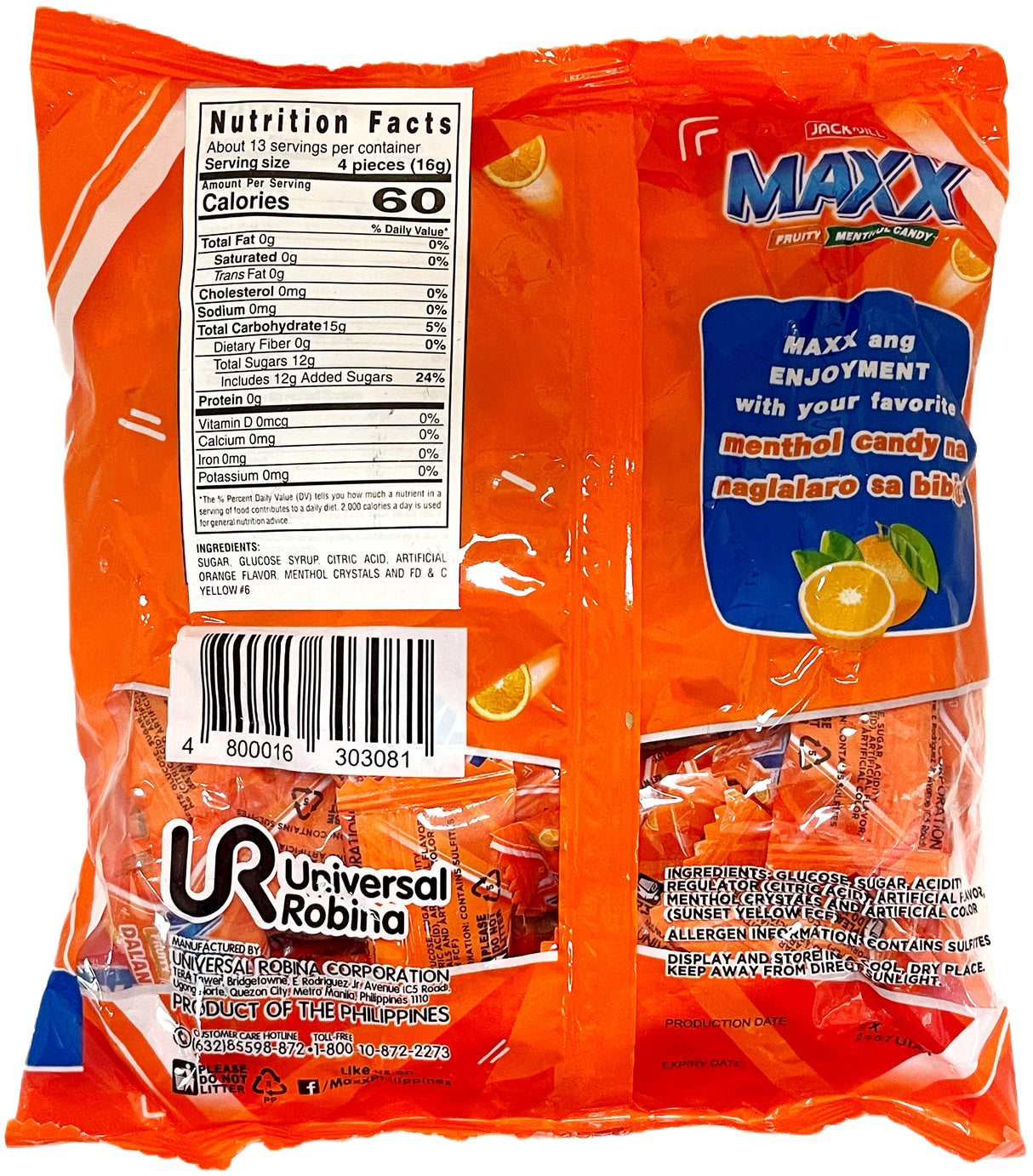 MAXX FRUITY MENTHOL CANDY - DALANDAN ORANGE (7.05oz)