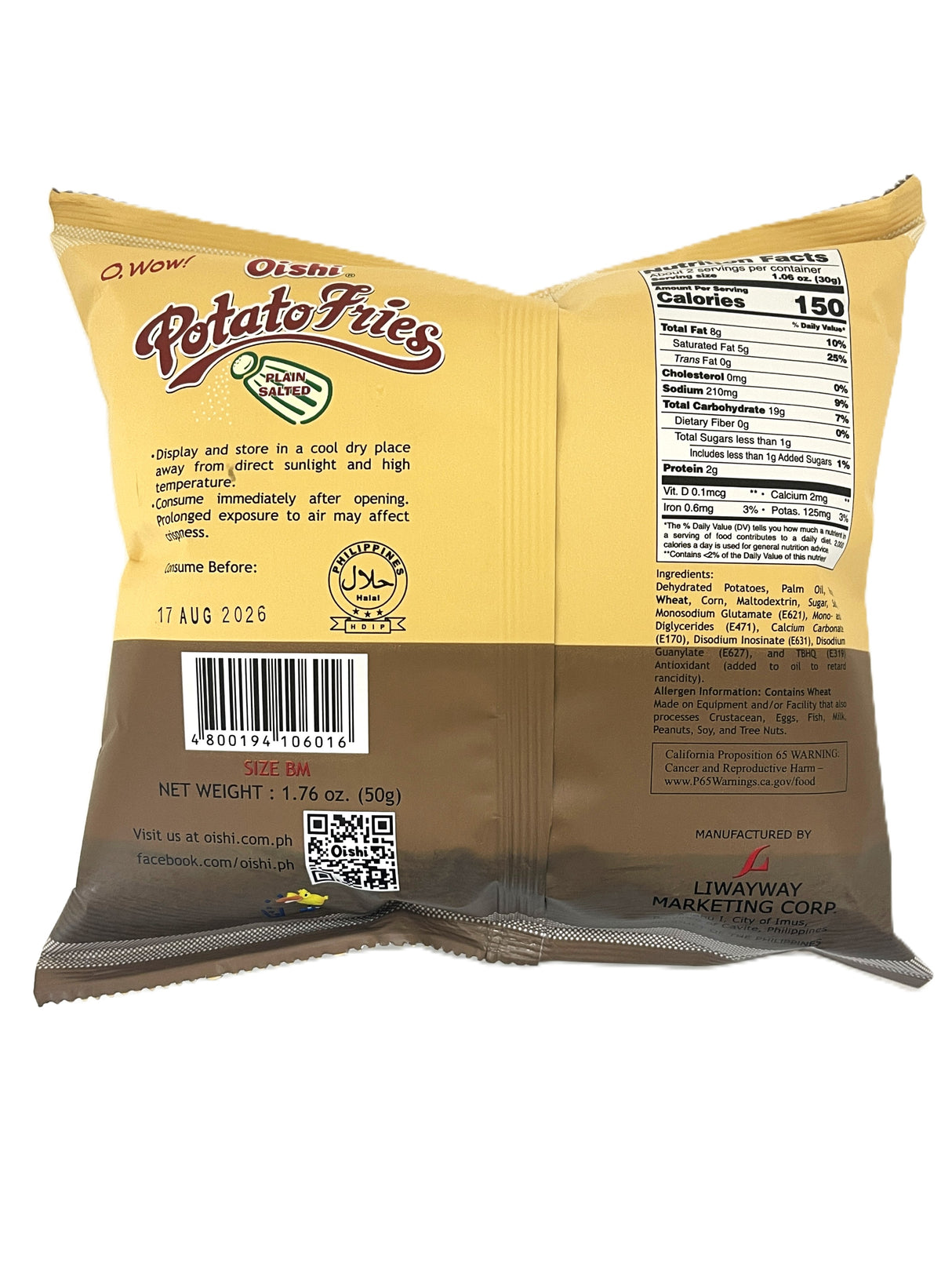 OISHI POTATO FRIES - PLAIN SALTED (1.76oz)