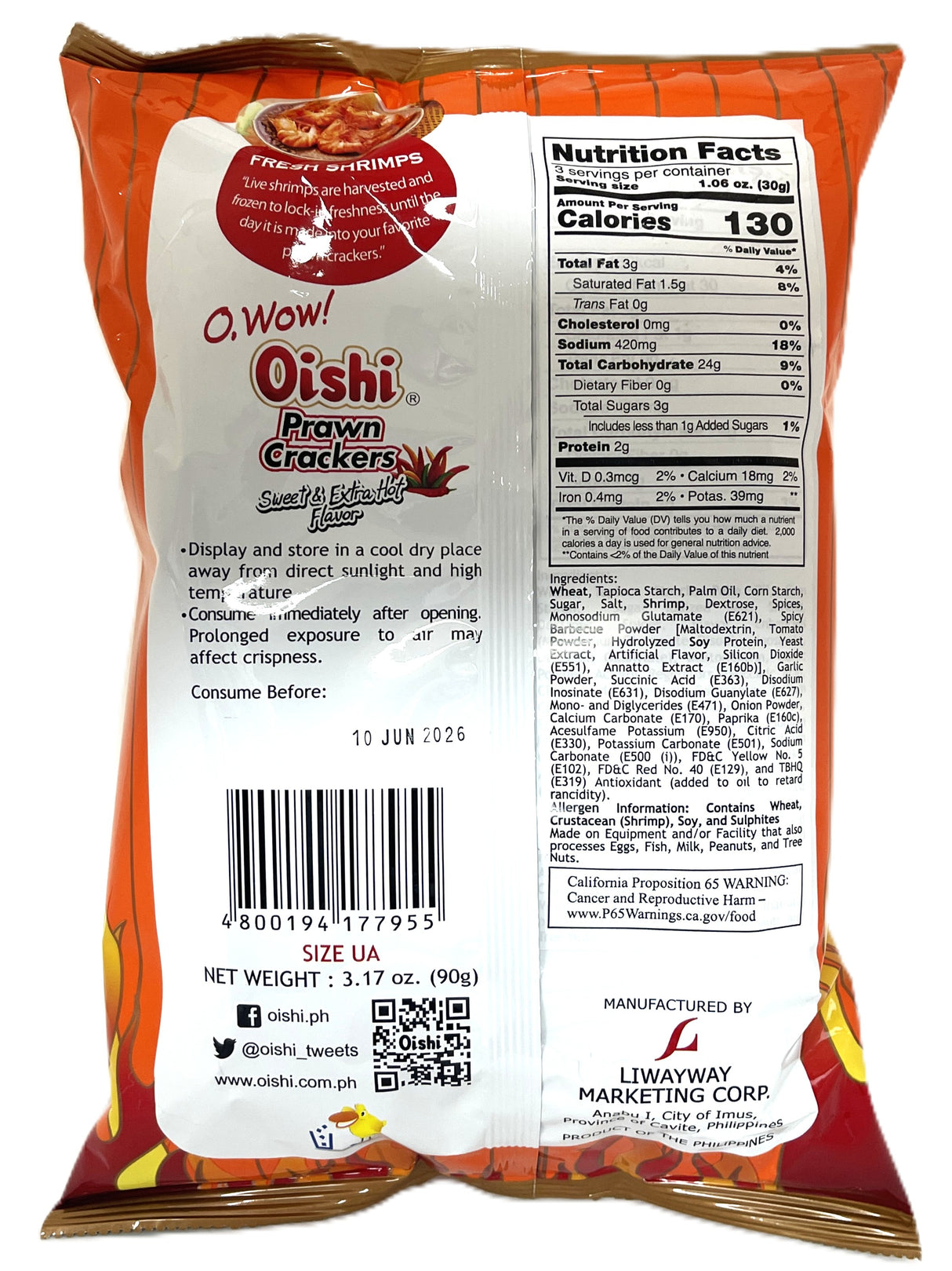 OISHI PRAWN CRACKERS - SWEET & EXTRA HOT (3.17oz)