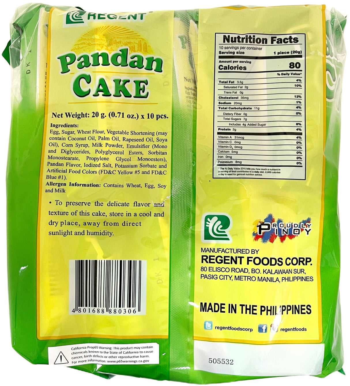 REGENT PANDAN CAKE 10PK