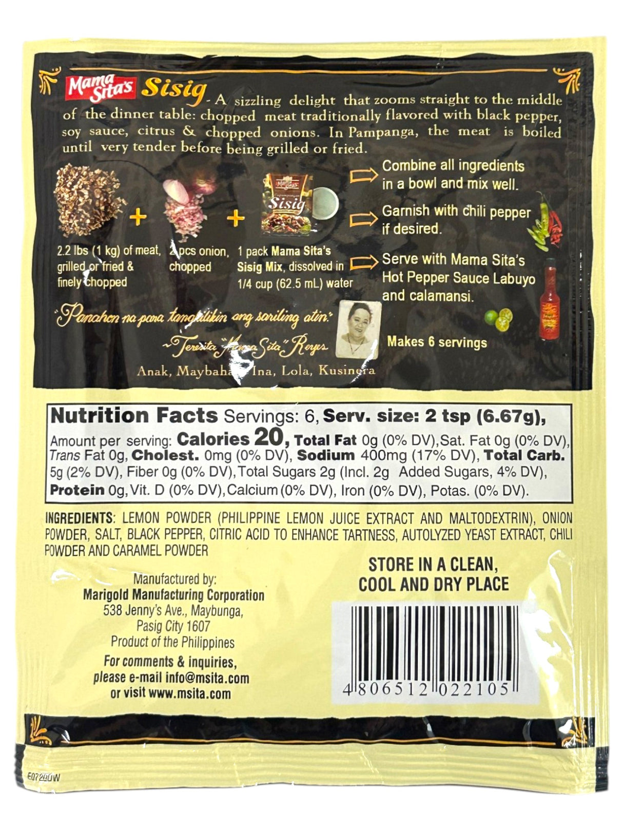 MAMASITA'S SISIG CITRUS-PEPPER SPICE MIX (1.4oz)