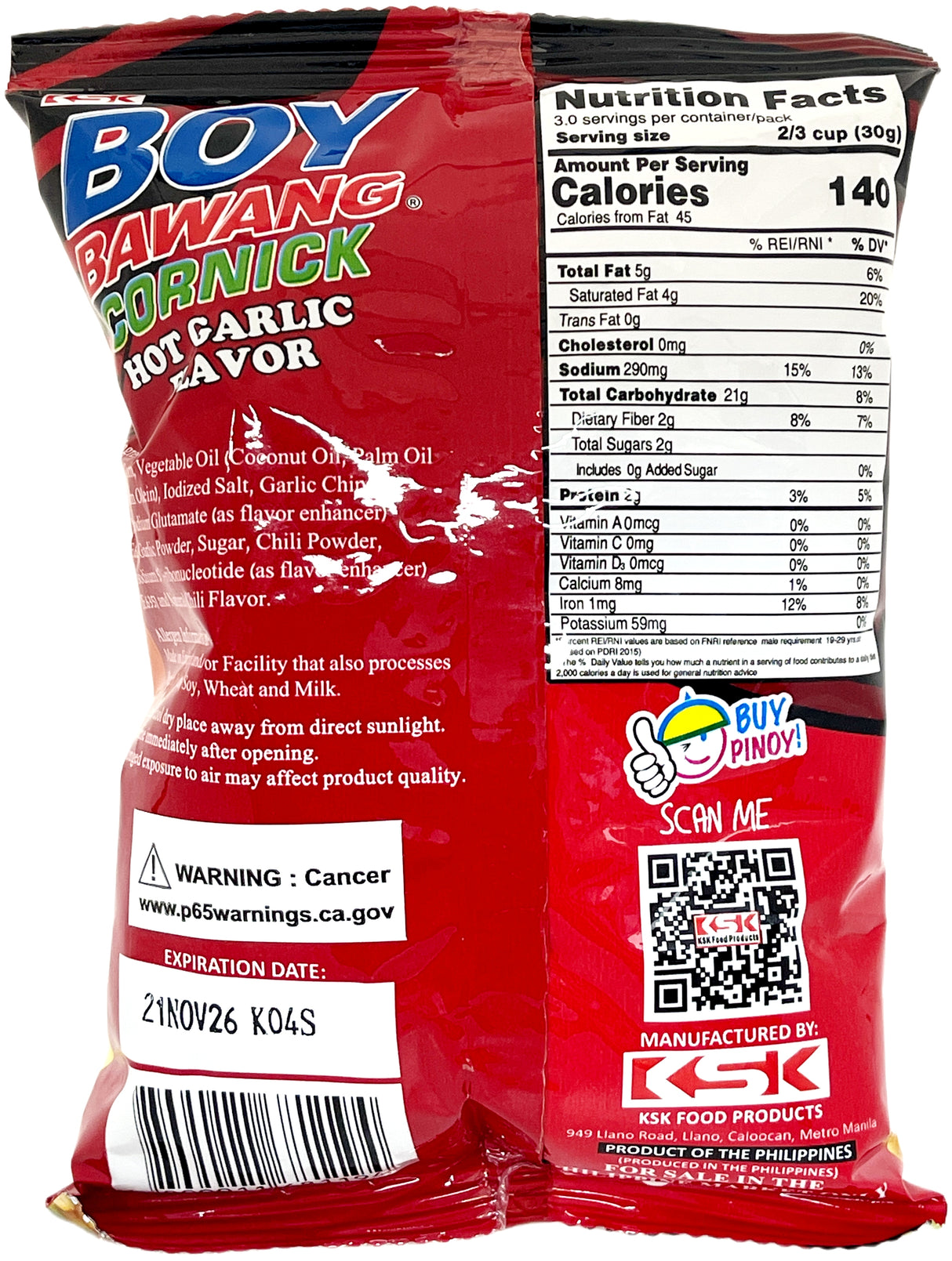 BOY BAWANG CORNICK - HOT GARLIC (3.17oz)