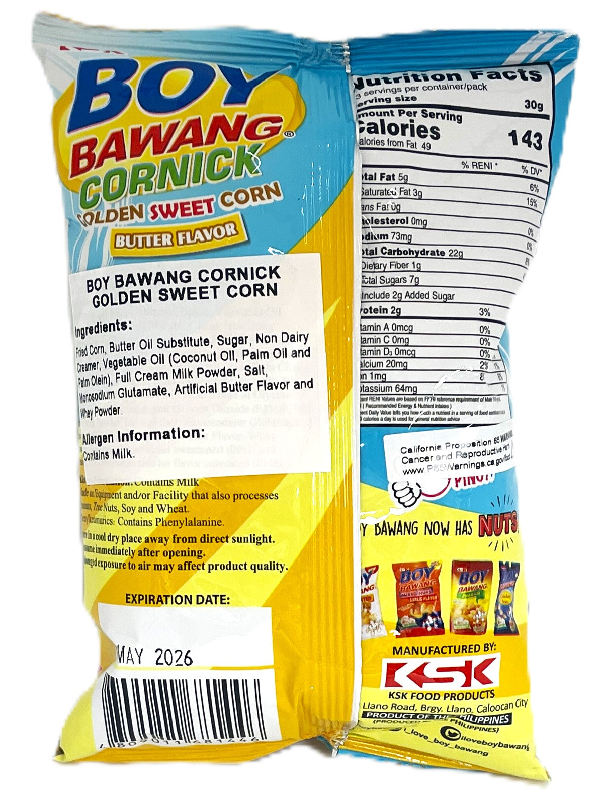 BOY BAWANG CORNICK GOLDEN SWEET CORN - BUTTER FLAVOR (3.54oz)