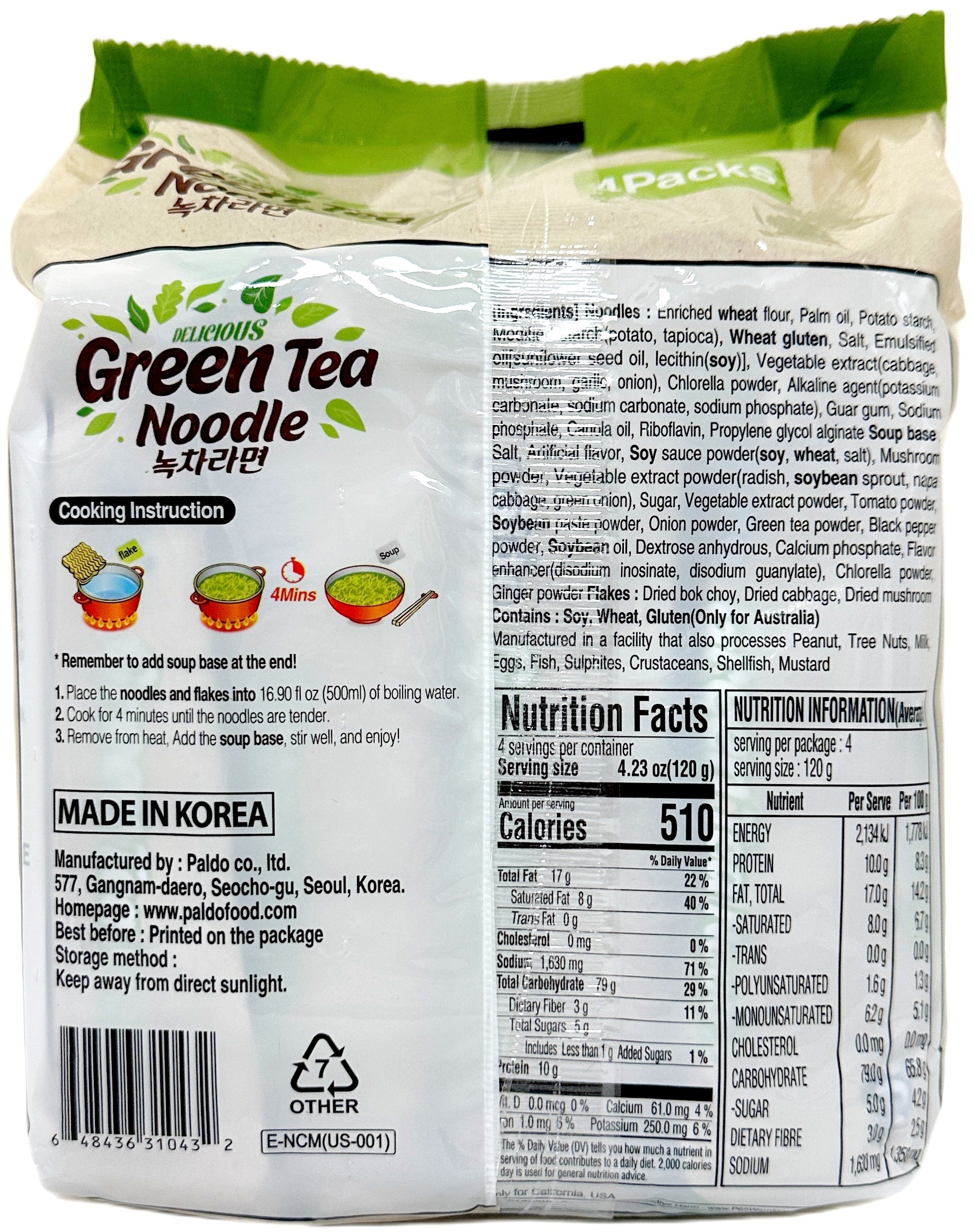 PALDO VEGAN GREEN TEA NOODLE 4PK – Tim's Oriental & Seafood Market