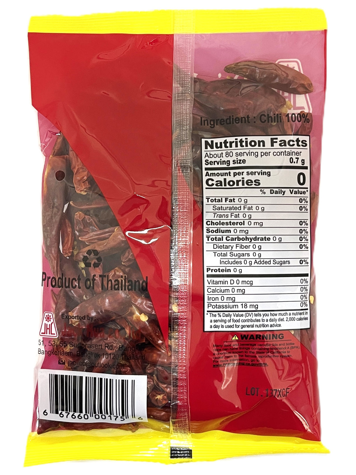 JHL DRIED HOTTEST THAI CHILI (2oz)