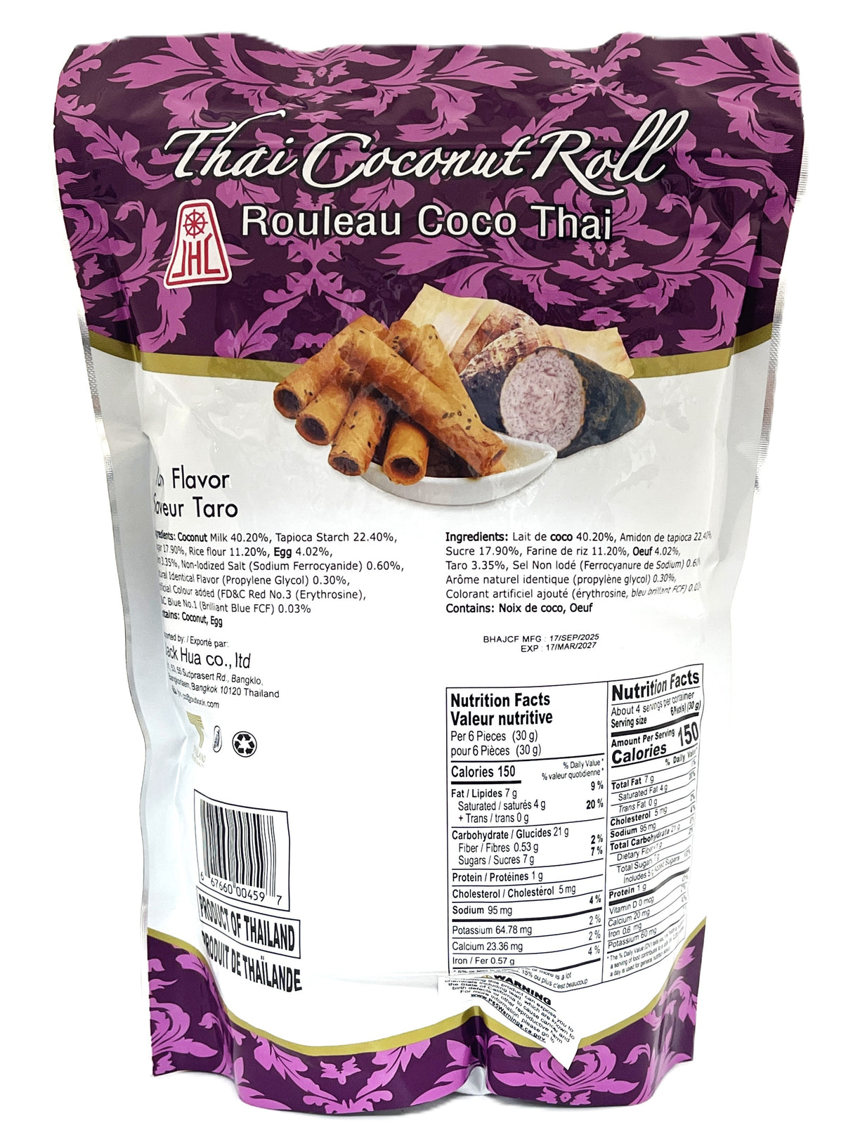 JHL THAI COCONUT ROLL - TARO (4.37oz)