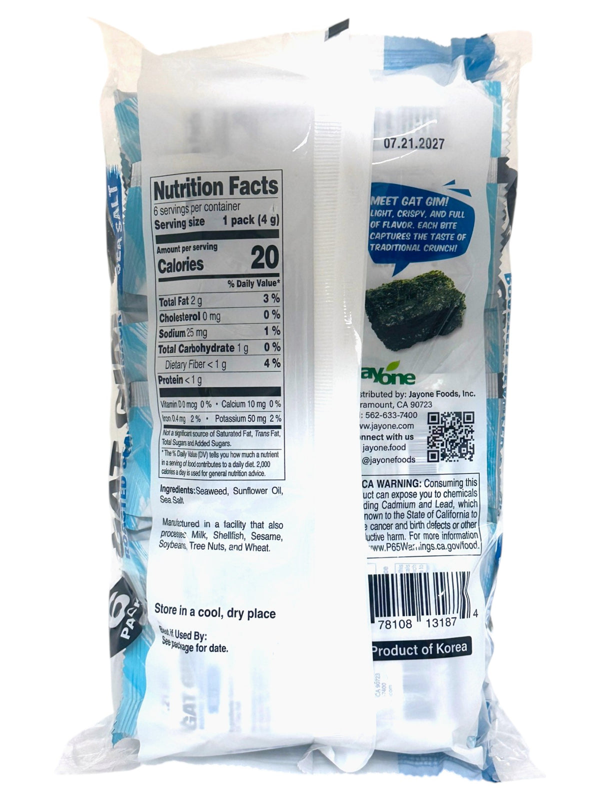 GAT GIM ROASTED SEAWEED SNACK 6PK - SEA SALT
