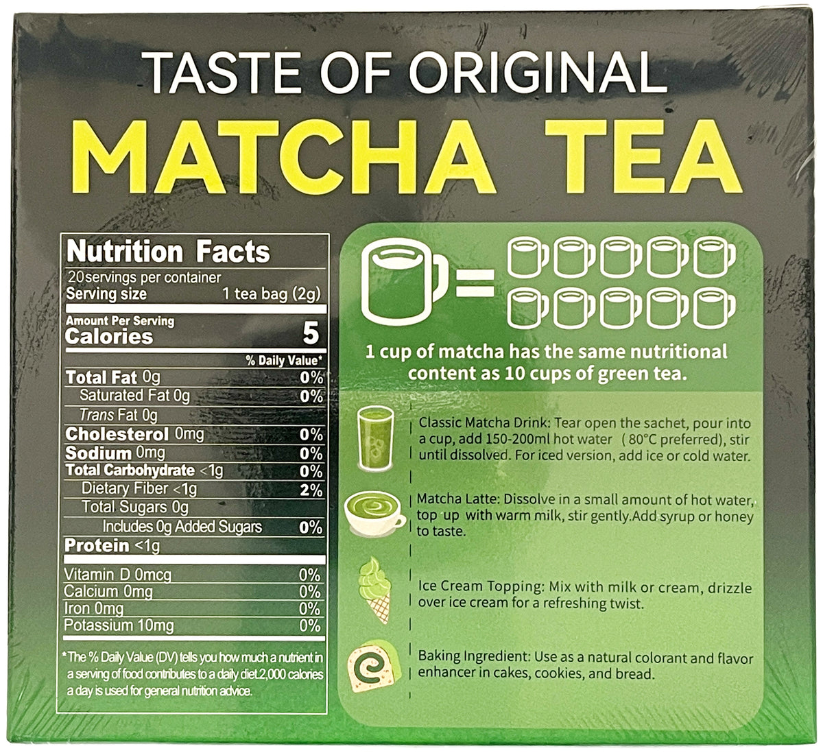 TIAN HU SHAN INSTANT MATCHA TEA 20PK
