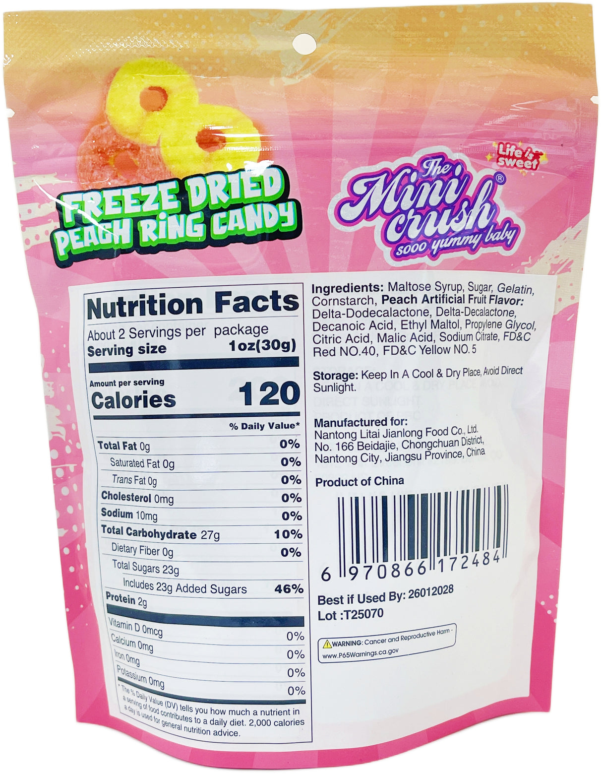 MINI CRUSH FREEZE-DRIED PEACH RING CANDY (1.76oz)