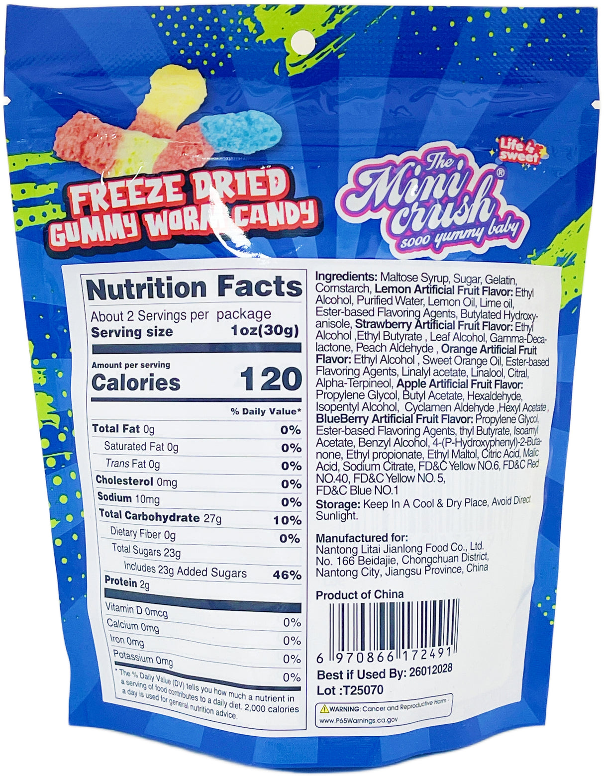 MINI CRUSH FREEZE-DRIED GUMMY WORM CANDY (1.76oz)