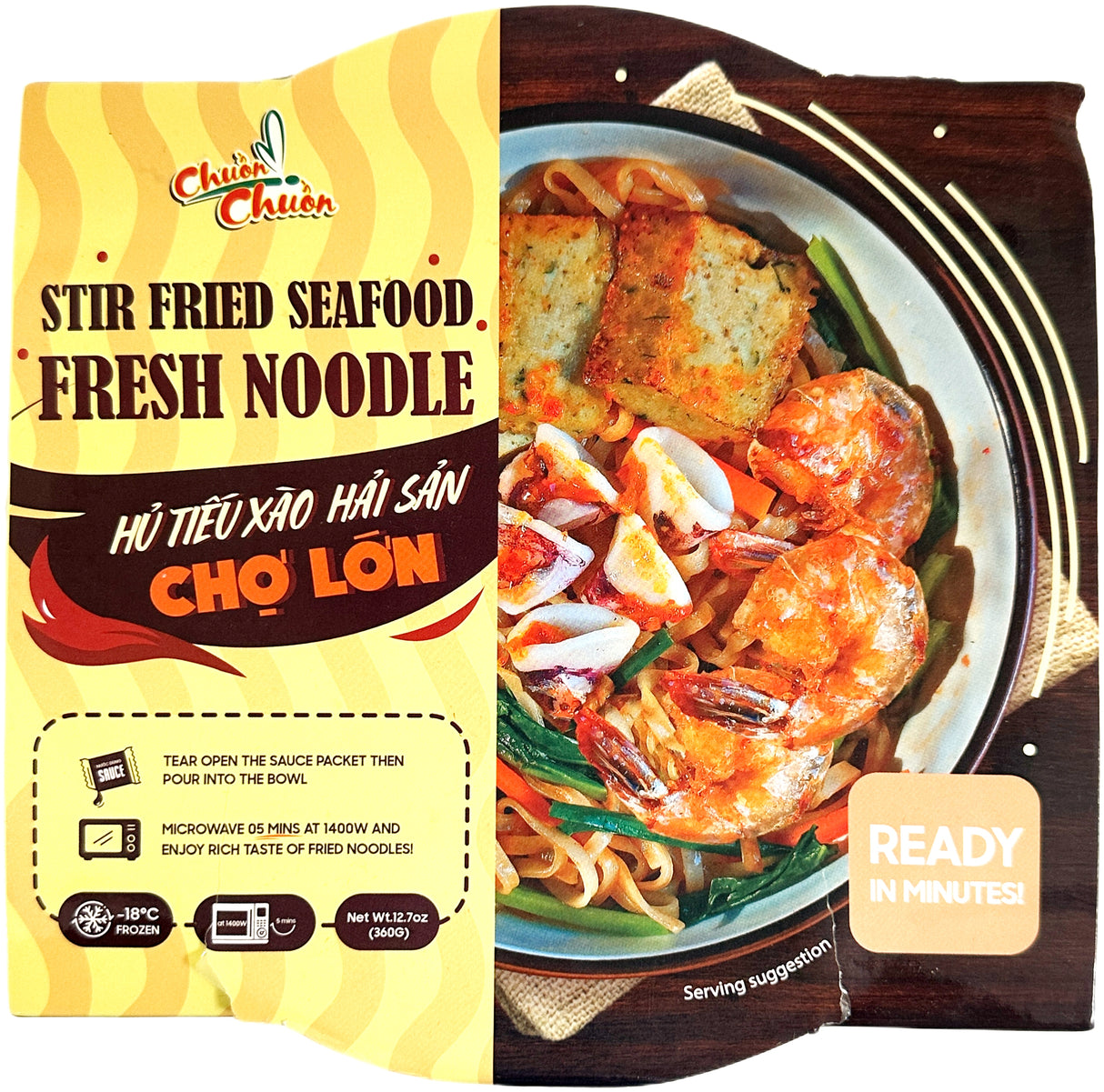 CHUON CHUON FROZEN MEAL: STIR-FRIED SEAFOOD FRESH NOODLE (12.7oz)