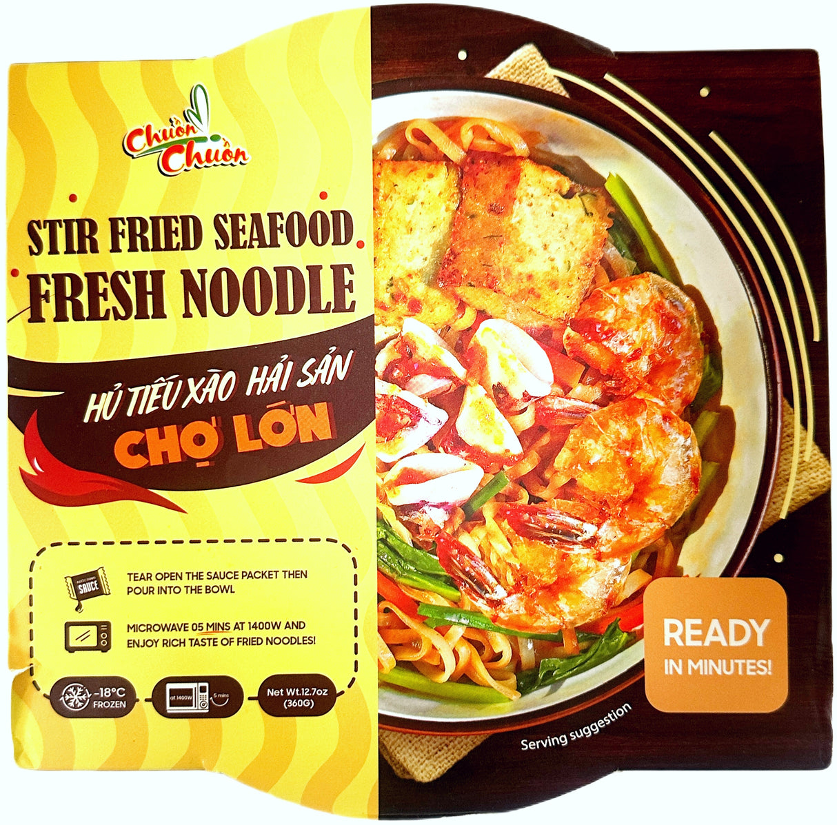 CHUON CHUON FROZEN MEAL: STIR-FRIED SEAFOOD FRESH NOODLE (12.7oz)