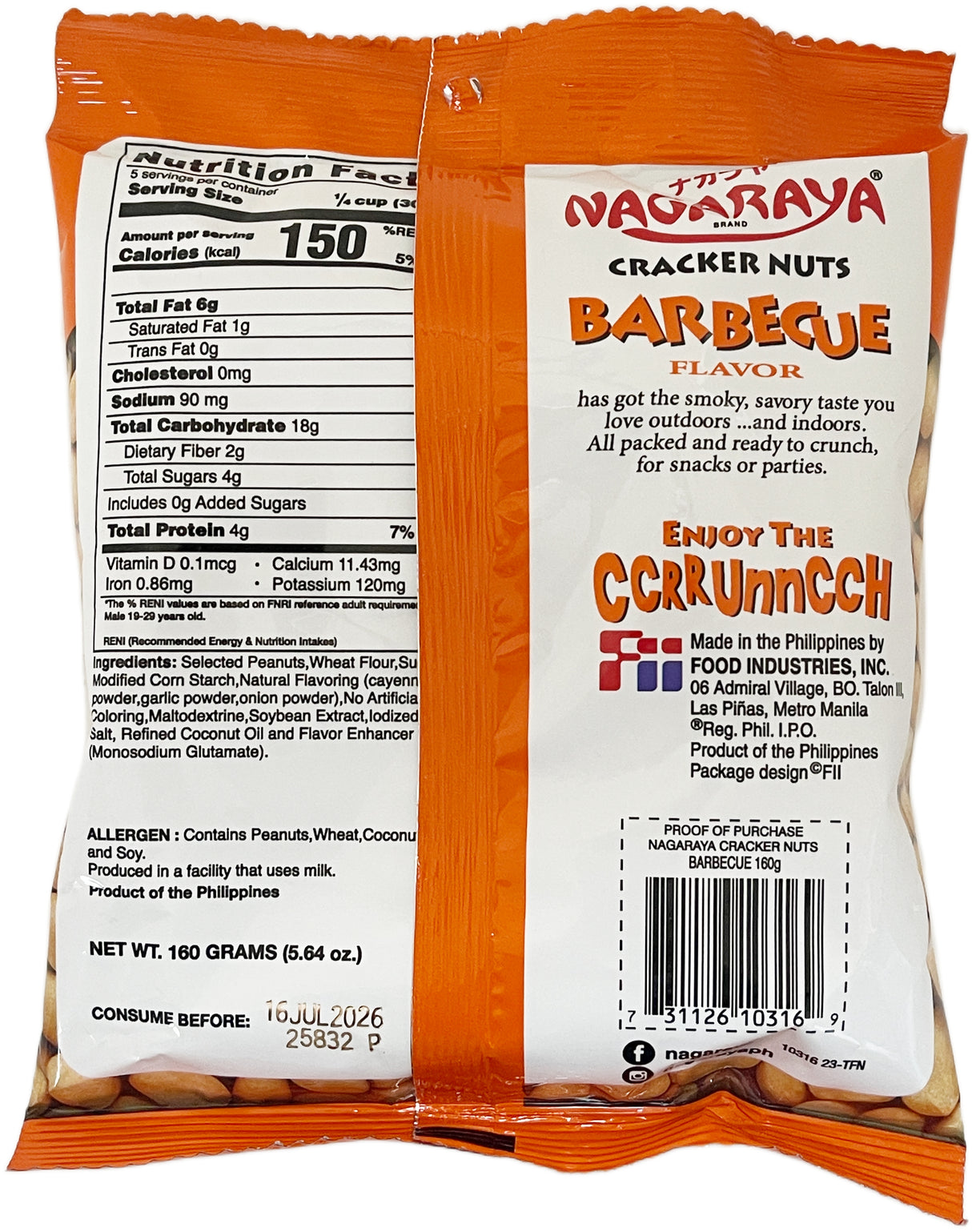 NAGARAYA CRACKER NUTS - BARBEQUE (5.64oz)