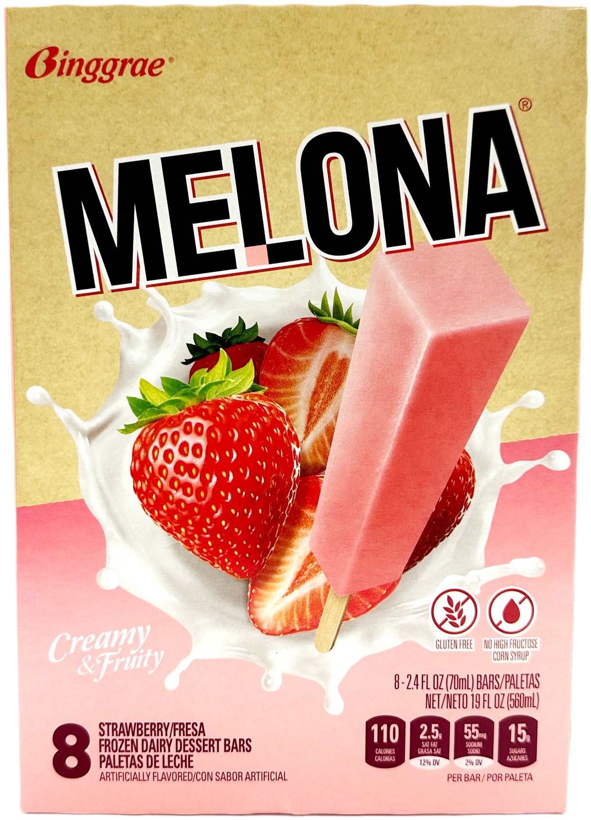 BINGGRAE MELONA DAIRY ICE BAR 8PK - STRAWBERRY