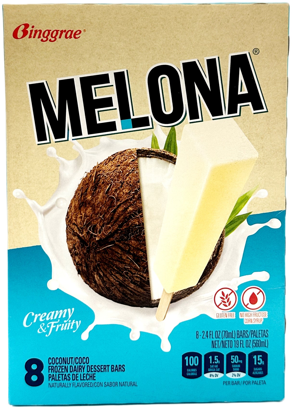 BINGGRAE MELONA DAIRY ICE BAR 8PK - COCONUT