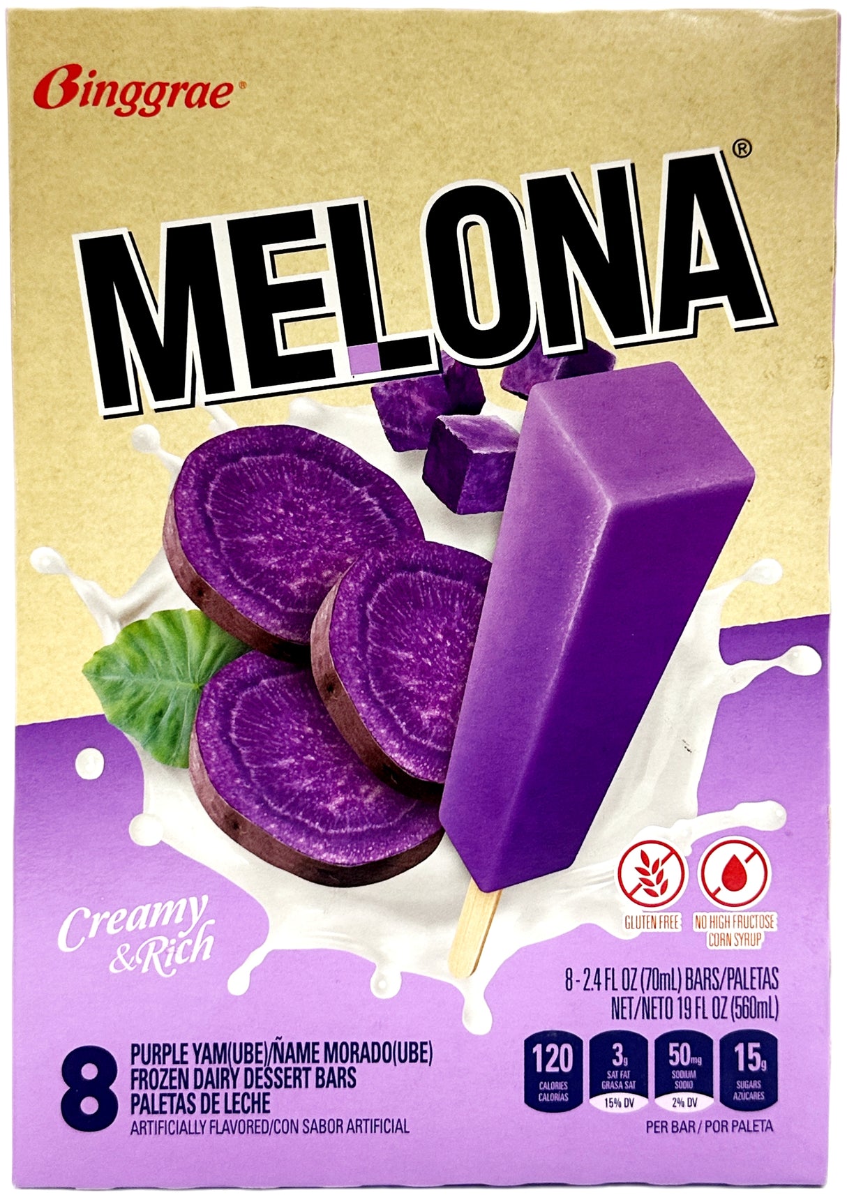 BINGGRAE MELONA DAIRY ICE BAR 8PK - UBE