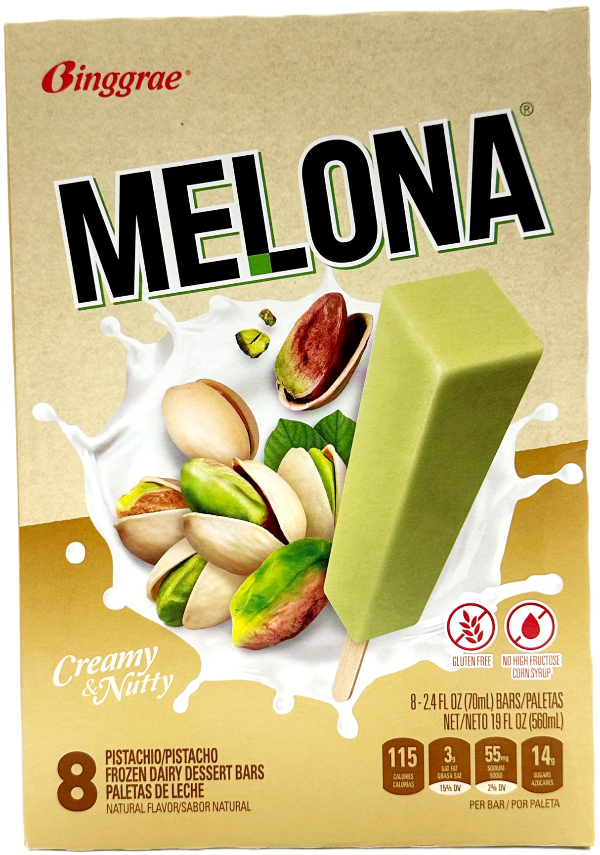 BINGGRAE MELONA DAIRY ICE BAR 8PK - PISTACHIO