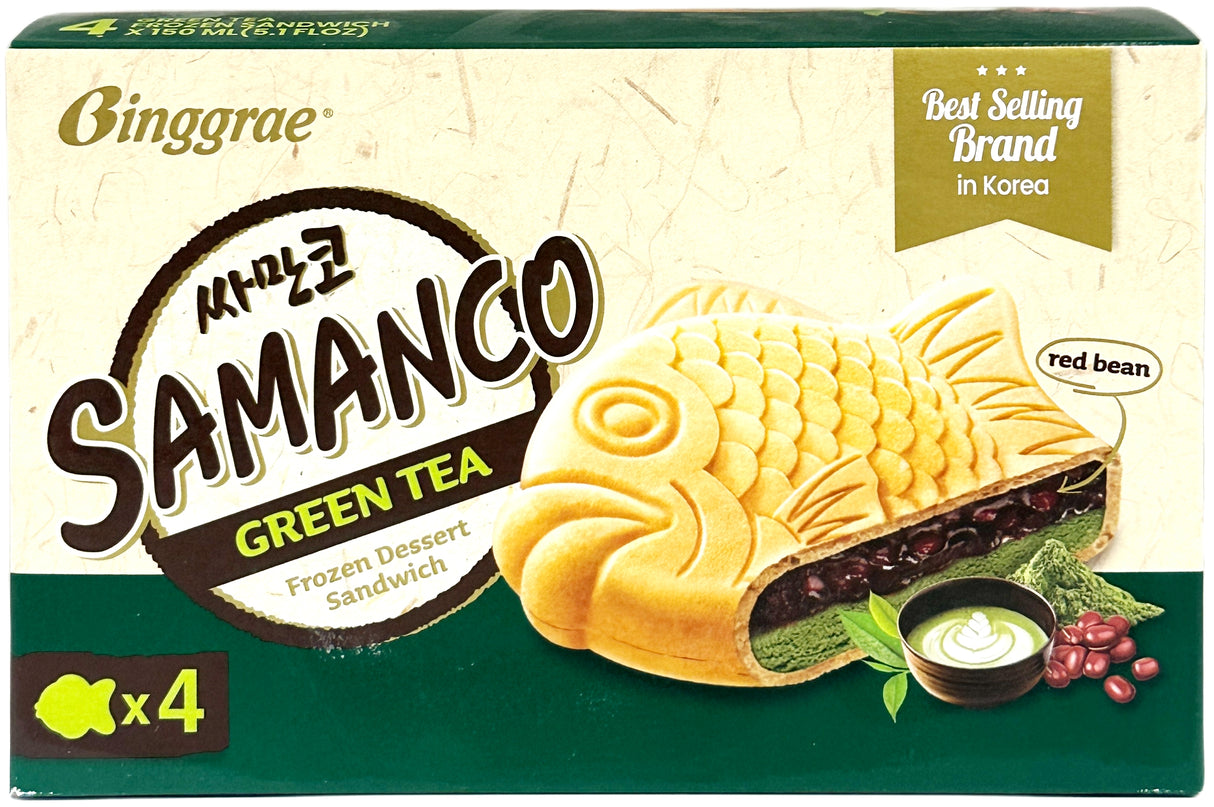 BINGGRAE SAMANCO TAIYAKI ICE CREAM 4PK - GREEN TEA & RED BEAN