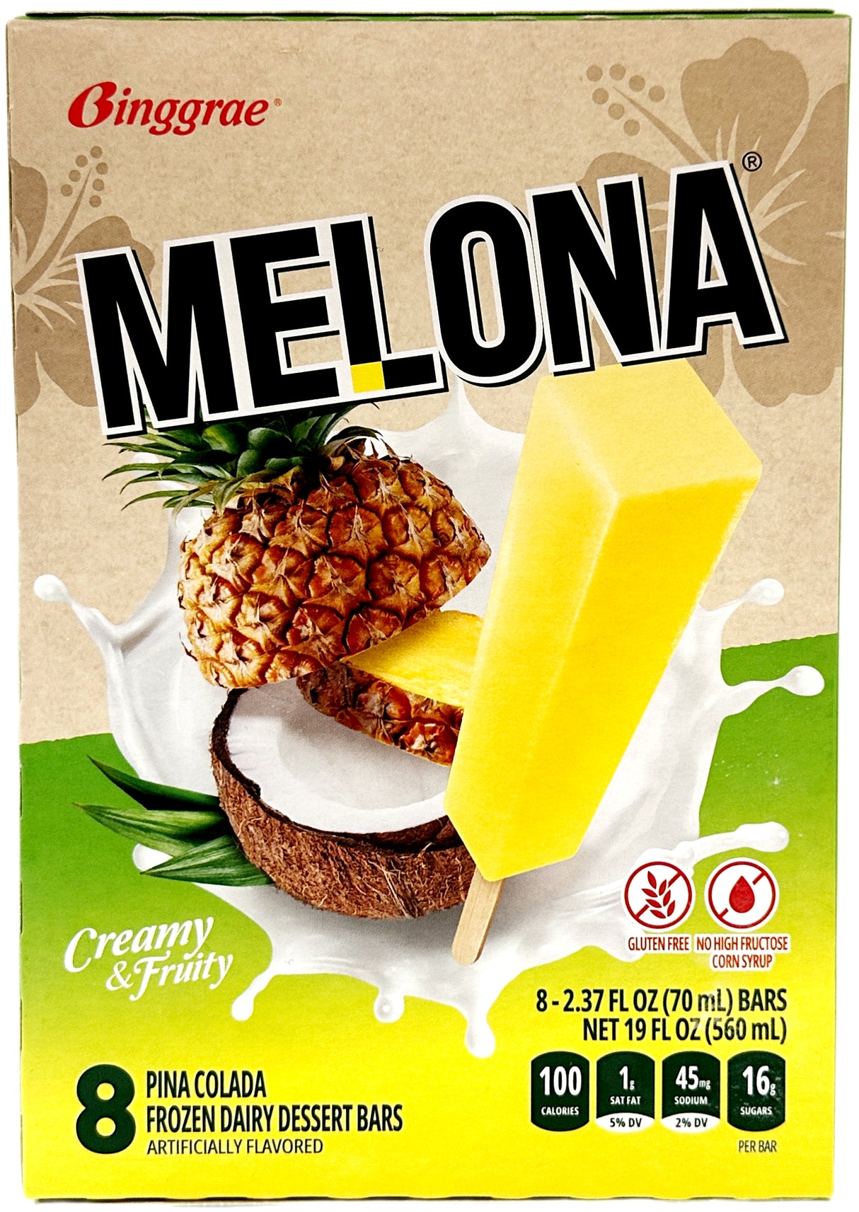 BINGGRAE MELONA DAIRY ICE BAR 8PK - PINA COLADA