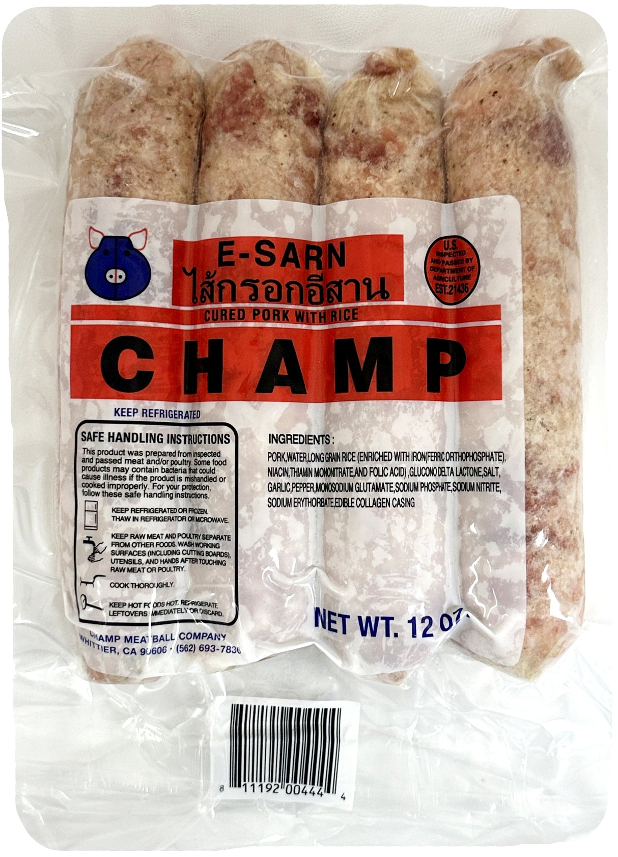 CHAMP CURED PORK & RICE SAUSAGE (12oz)