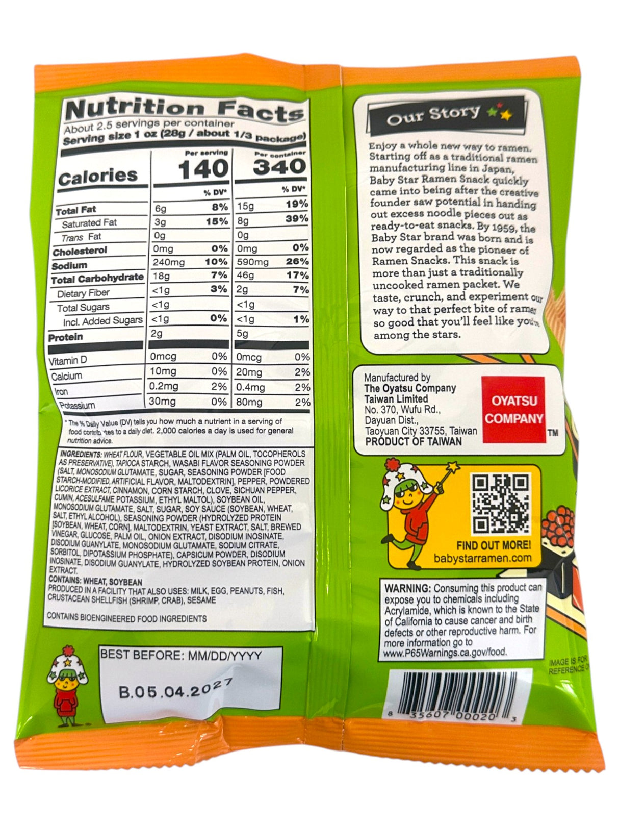 BABY STAR CRUNCHY RAMEN SNACK STRIPS - WASABI (2.46oz)